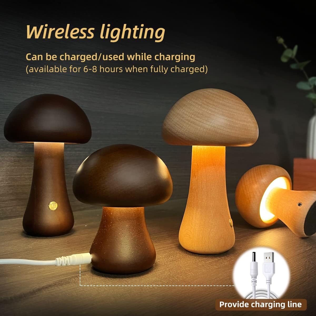 INS Wooden Cute Mushroom LED Night Light With Touch Switch  Bedside Table Lamp For Bedroom Childrens Room Sleeping Night Lamps Home Decor - coffeewithmee1