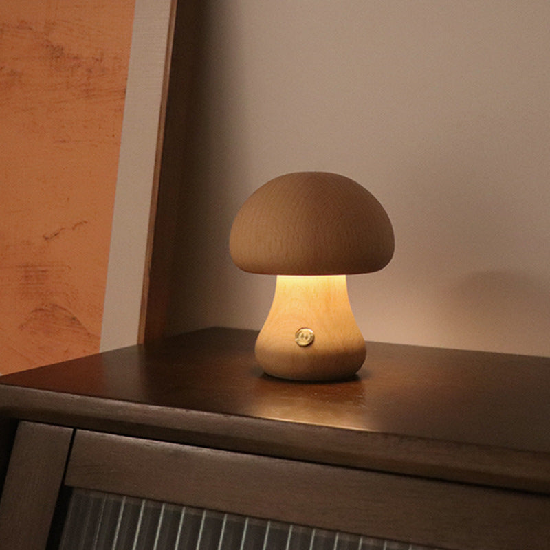 INS Wooden Cute Mushroom LED Night Light With Touch Switch  Bedside Table Lamp For Bedroom Childrens Room Sleeping Night Lamps Home Decor - coffeewithmee1