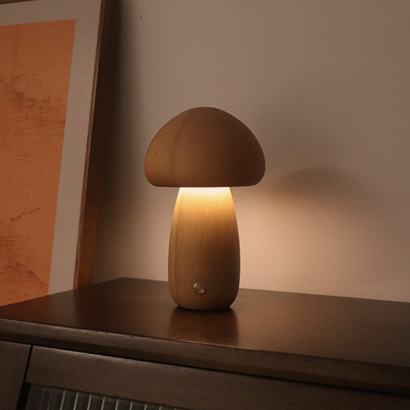 INS Wooden Cute Mushroom LED Night Light With Touch Switch  Bedside Table Lamp For Bedroom Childrens Room Sleeping Night Lamps Home Decor - coffeewithmee1