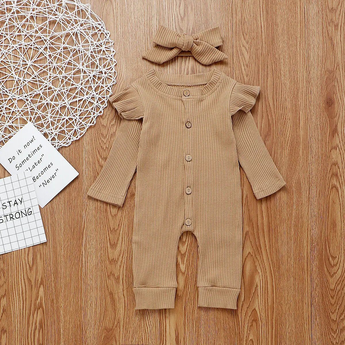 Baby Spring Autumn Clothing Newborn Baby Girl Boy Ribbed Clothes Knitted Cotton Romper Jumpsuit Solid 2PCS Outfits