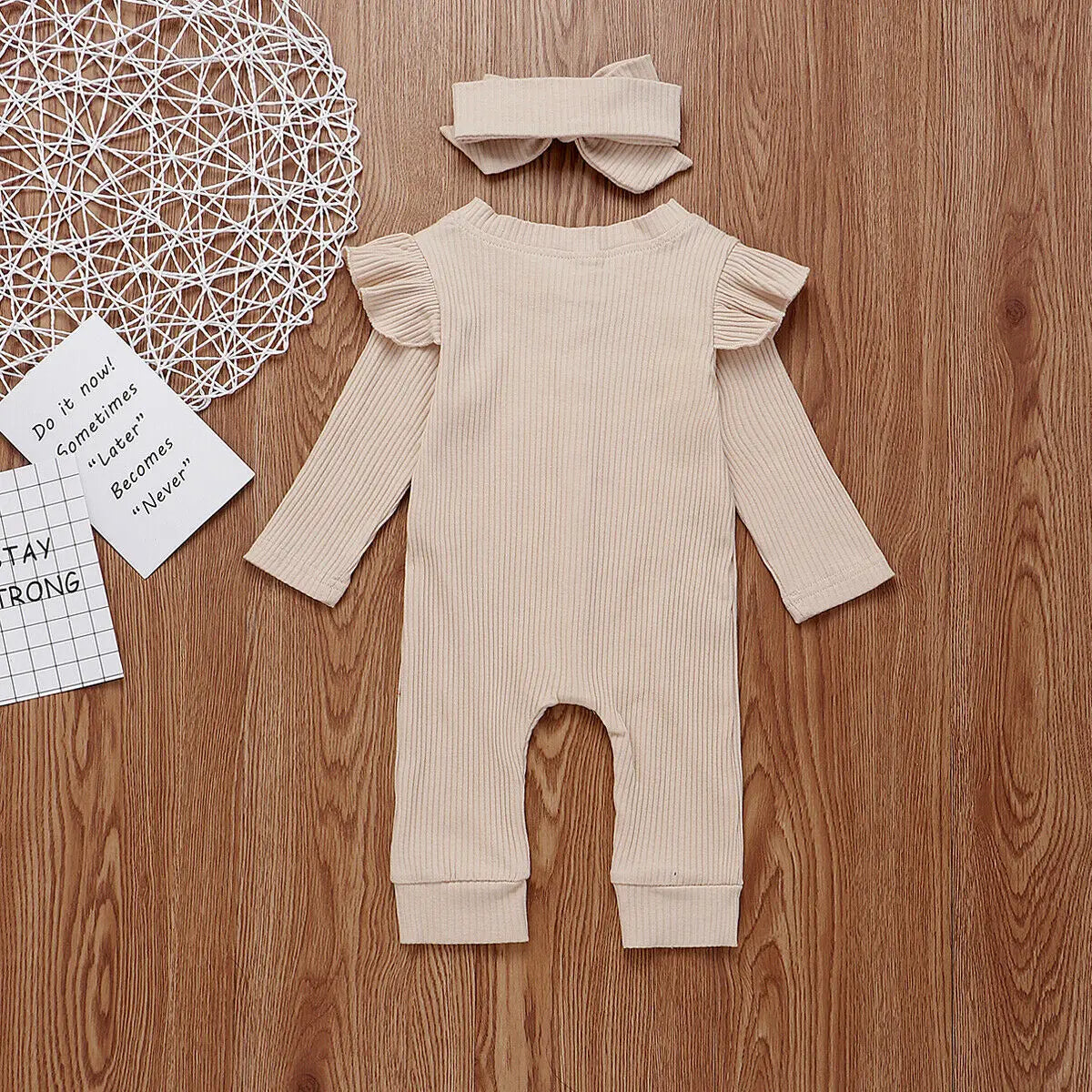 Baby Spring Autumn Clothing Newborn Baby Girl Boy Ribbed Clothes Knitted Cotton Romper Jumpsuit Solid 2PCS Outfits