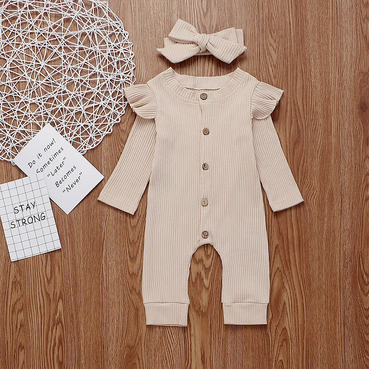 Baby Spring Autumn Clothing Newborn Baby Girl Boy Ribbed Clothes Knitted Cotton Romper Jumpsuit Solid 2PCS Outfits