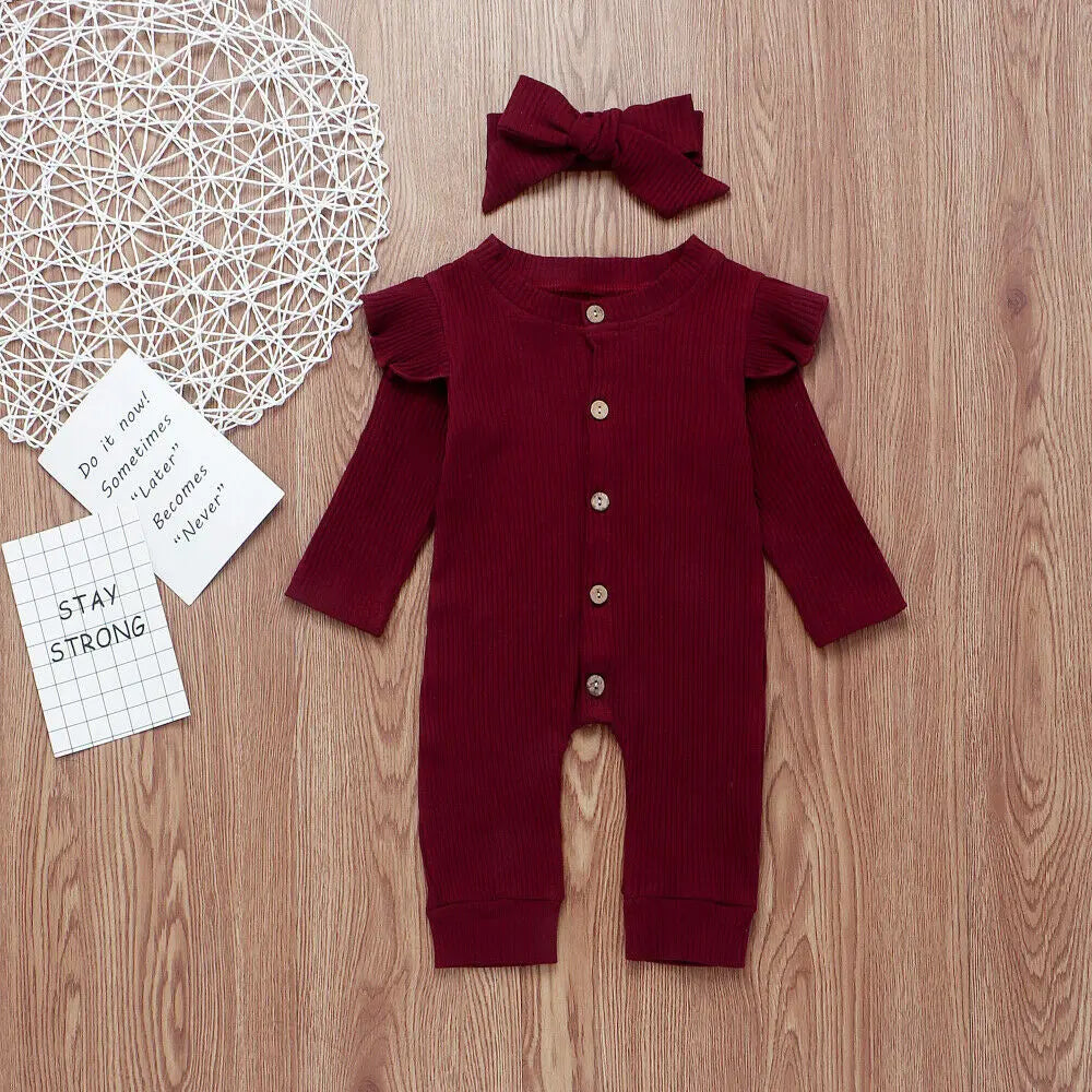 Baby Spring Autumn Clothing Newborn Baby Girl Boy Ribbed Clothes Knitted Cotton Romper Jumpsuit Solid 2PCS Outfits