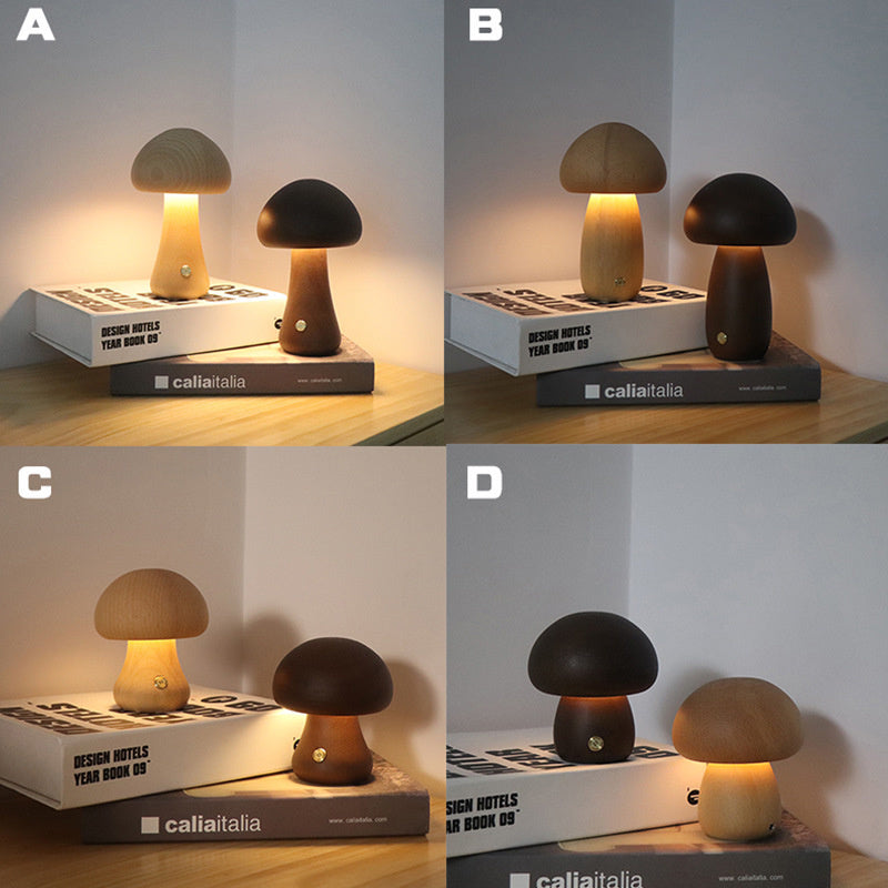 INS Wooden Cute Mushroom LED Night Light With Touch Switch  Bedside Table Lamp For Bedroom Childrens Room Sleeping Night Lamps Home Decor - coffeewithmee1