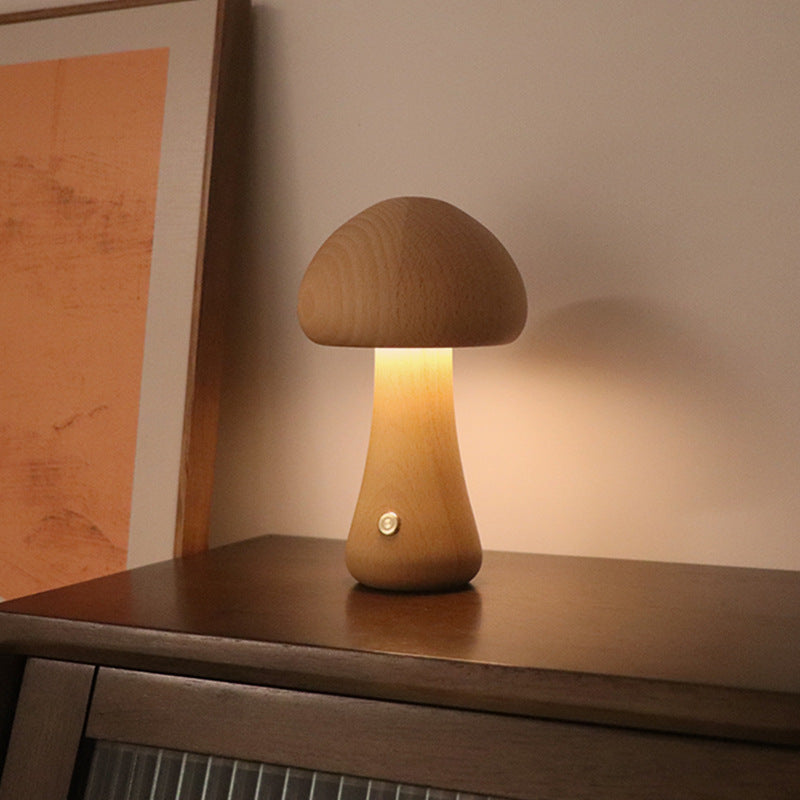 INS Wooden Cute Mushroom LED Night Light With Touch Switch  Bedside Table Lamp For Bedroom Childrens Room Sleeping Night Lamps Home Decor - coffeewithmee1