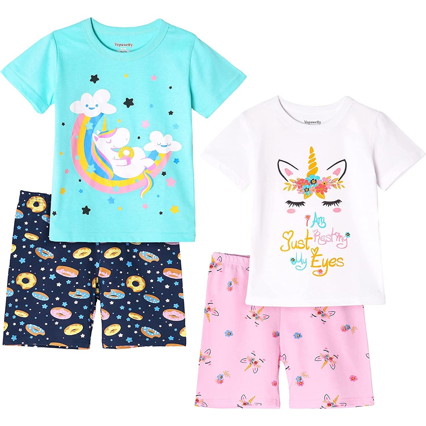 Girls' Short Pajamas Cotton Summer Kids Pjs Set Sleepwear - coffeewithmee1