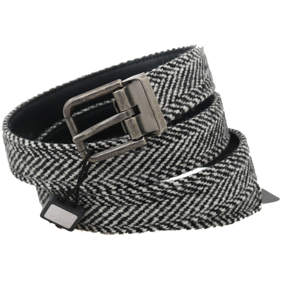 Black White Chevron Wool Leather Belt - coffeewithmee1