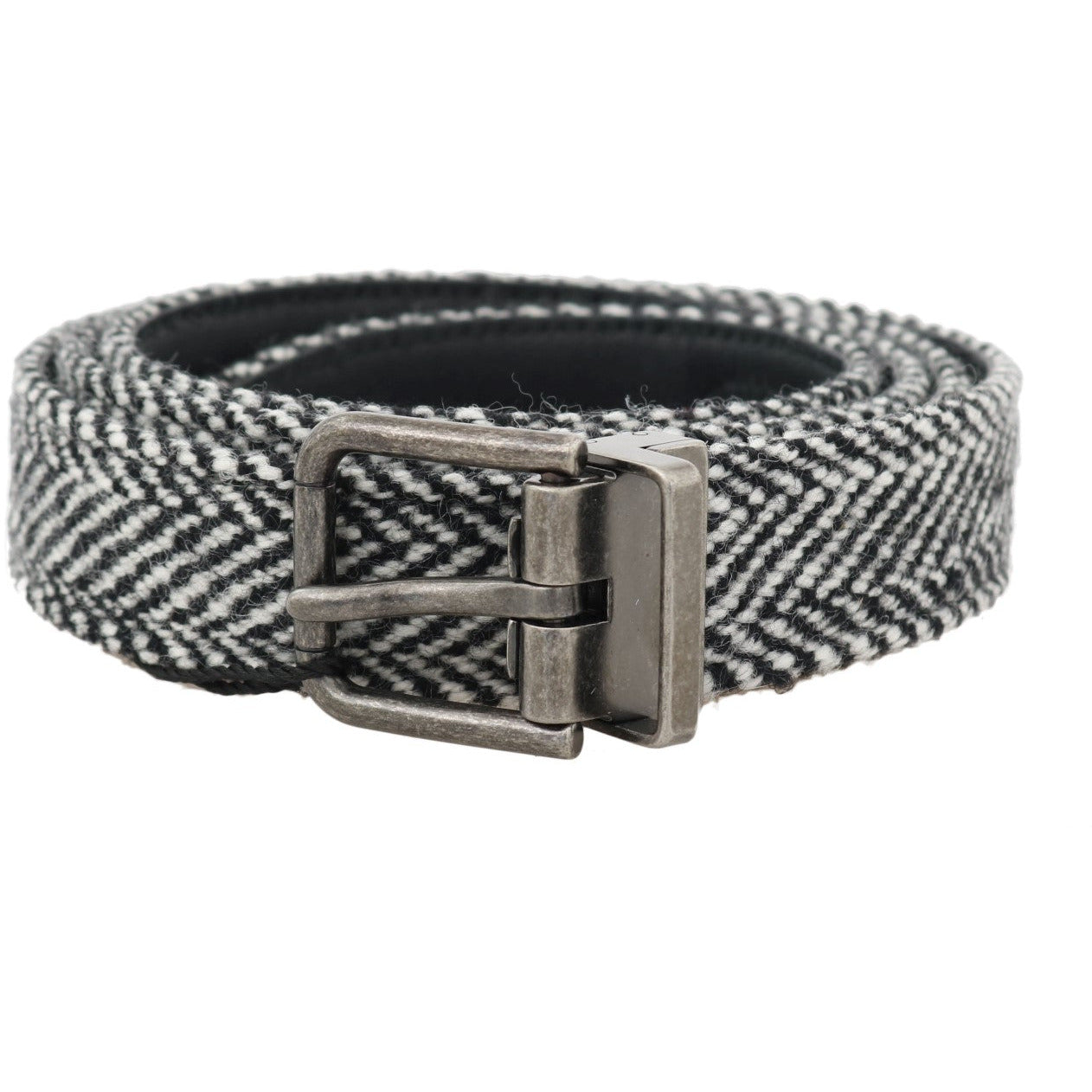 Black White Chevron Wool Leather Belt - coffeewithmee1