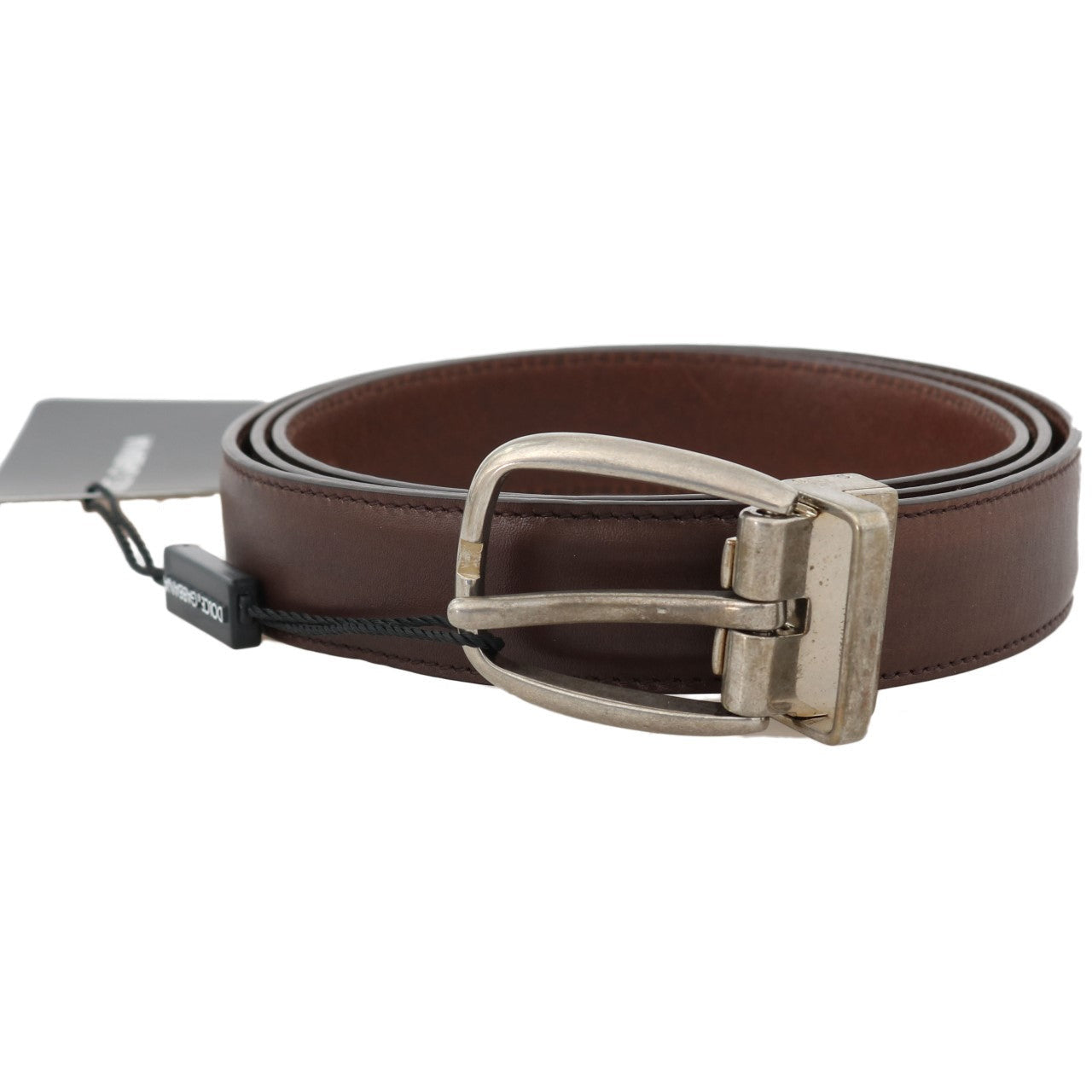 Brown Leather Gray Oval Buckle Belt - coffeewithmee1