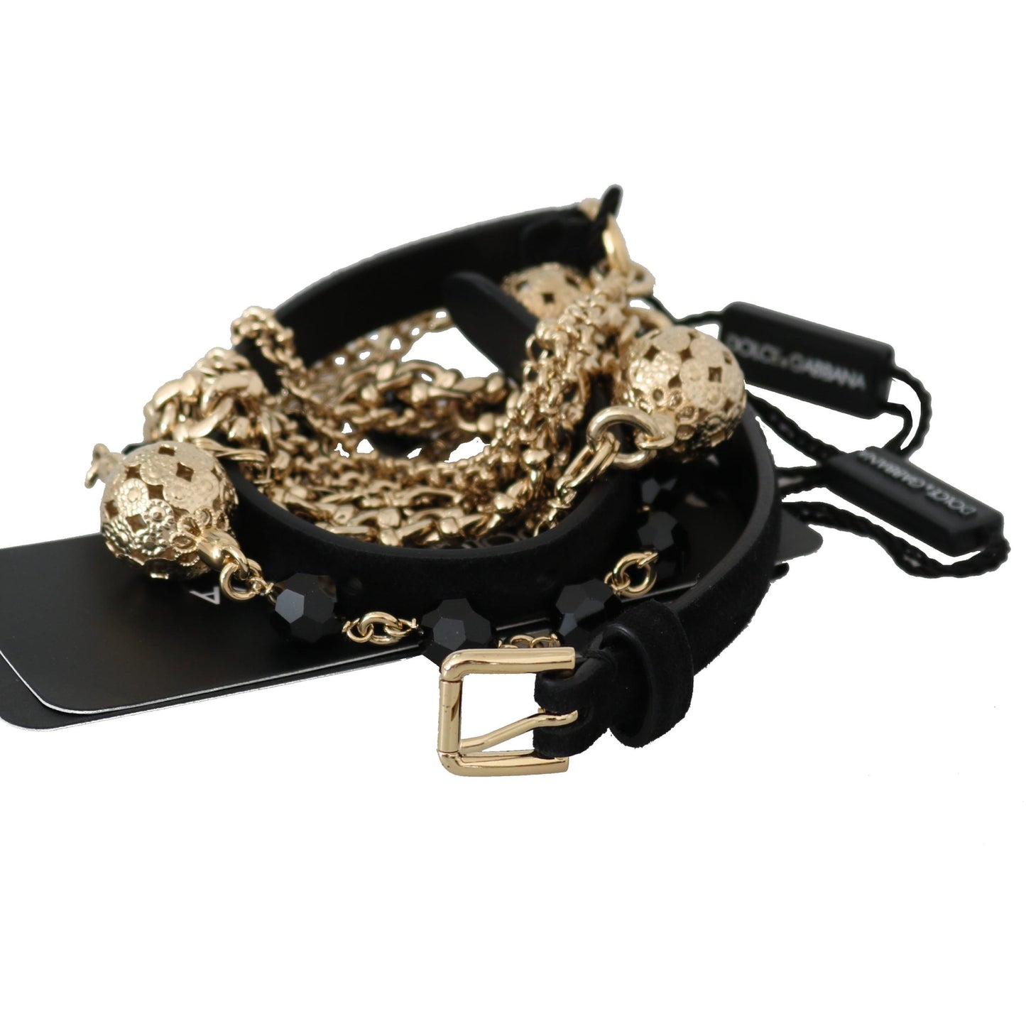 Black Suede Gold Chain Crystal Studs Waist  Belt - coffeewithmee1