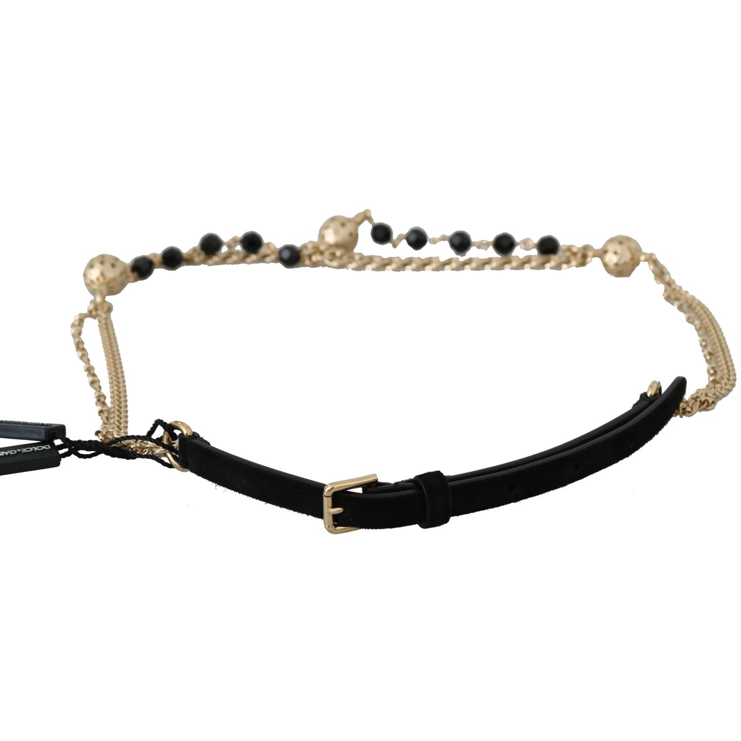 Black Suede Gold Chain Crystal Studs Waist  Belt - coffeewithmee1