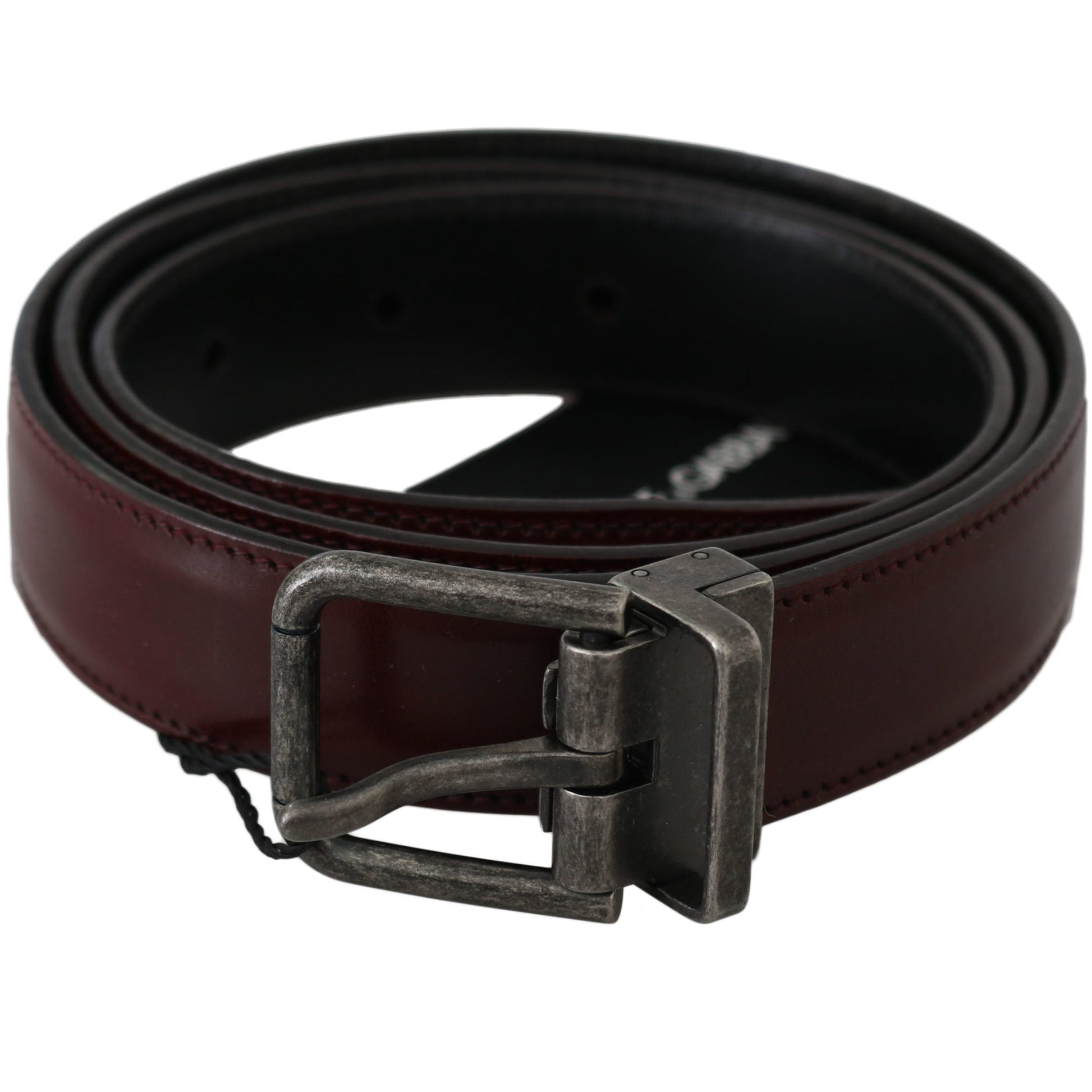 Bordeaux Leather Gray Brushed Buckle Belt - coffeewithmee1