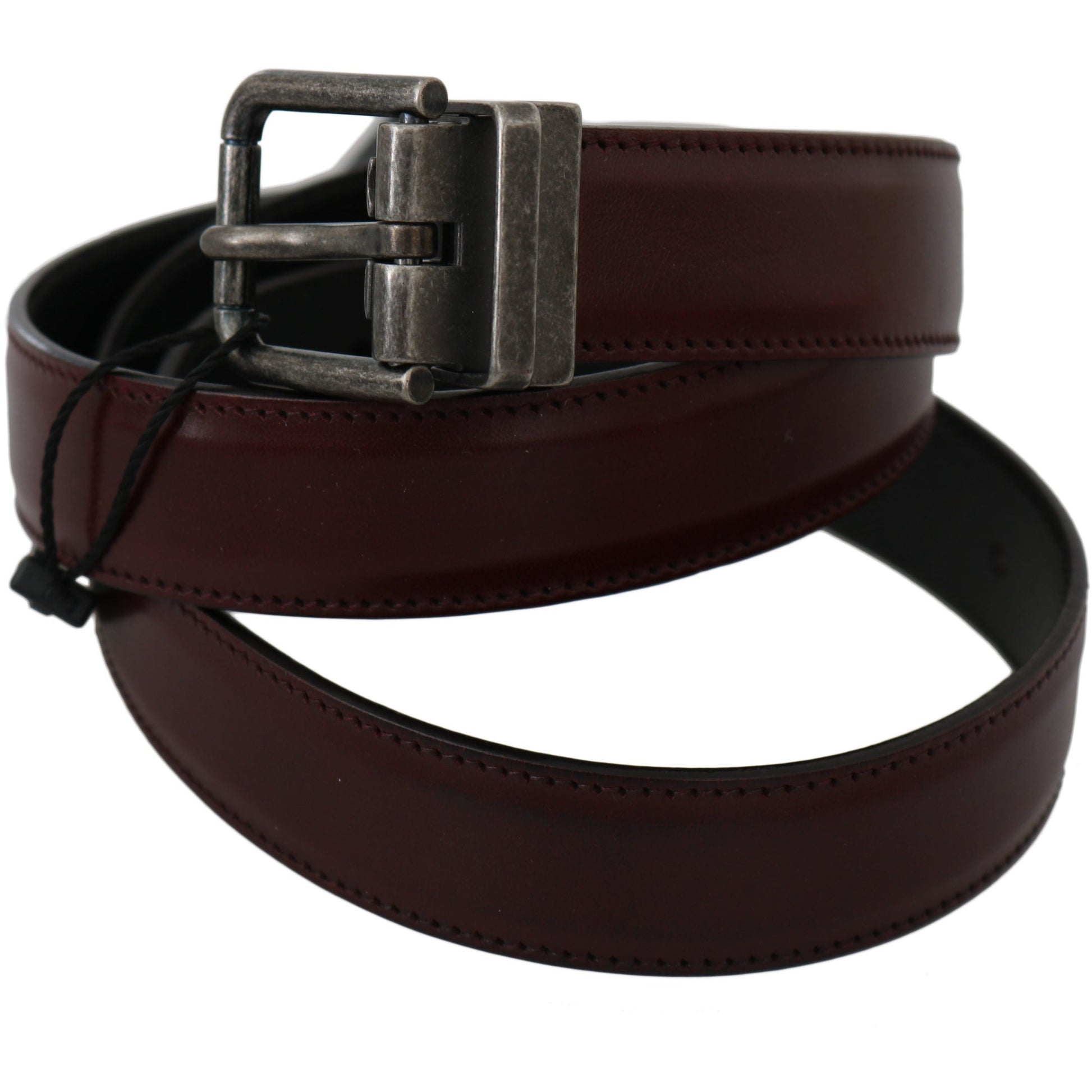 Bordeaux Leather Gray Brushed Buckle Belt - coffeewithmee1