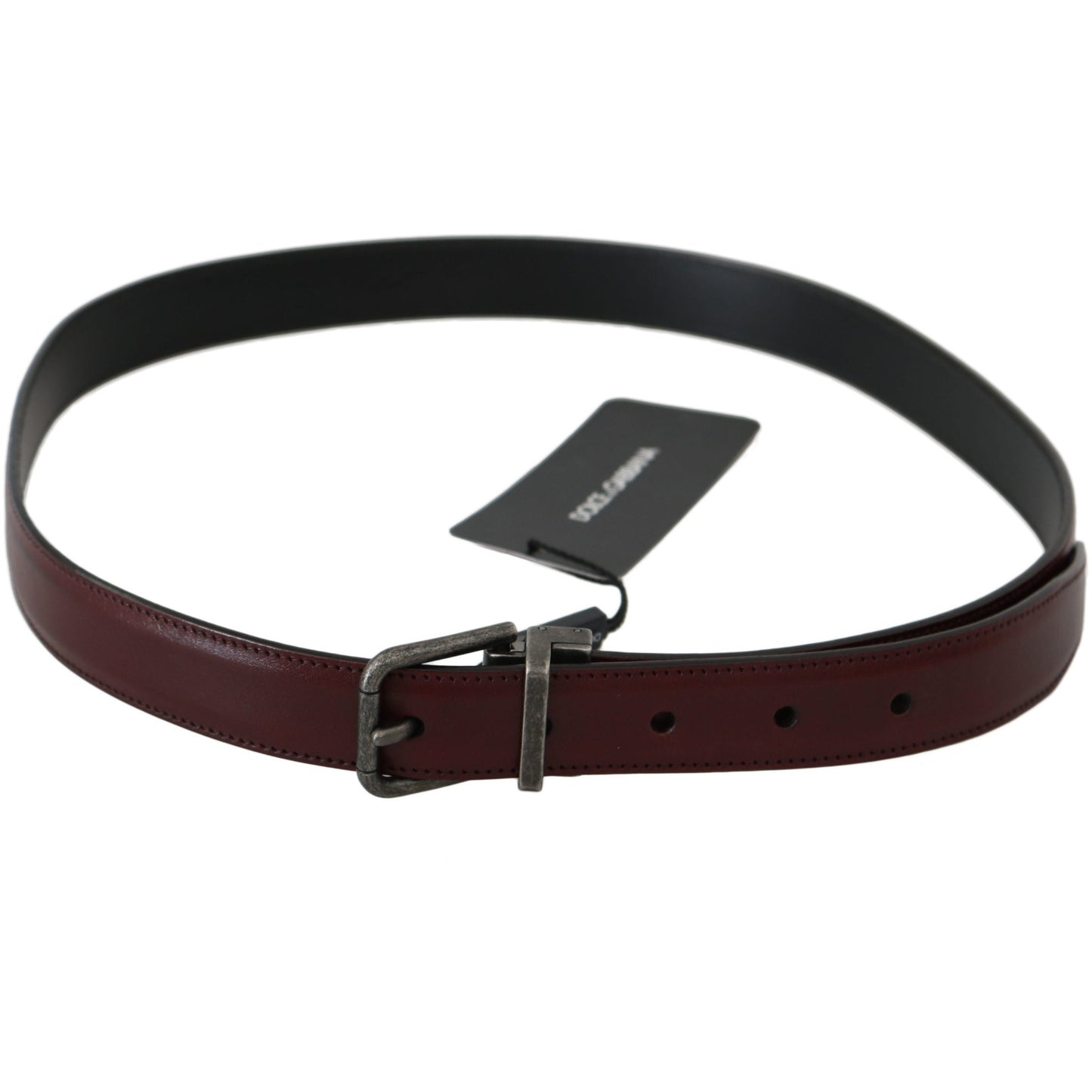 Bordeaux Leather Gray Brushed Buckle Belt - coffeewithmee1