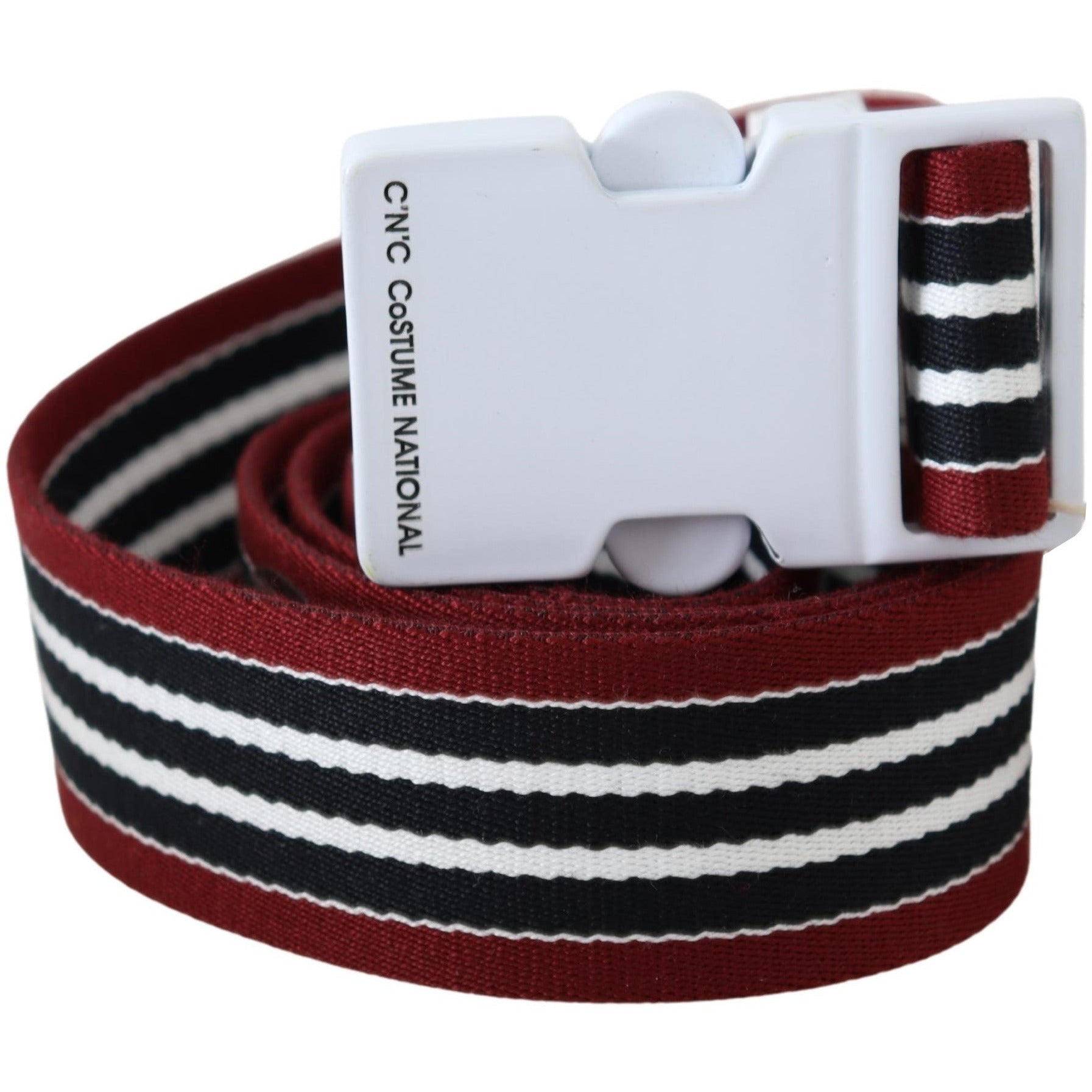 Black Red Stripe White Logo Buckle Waist Belt - coffeewithmee1