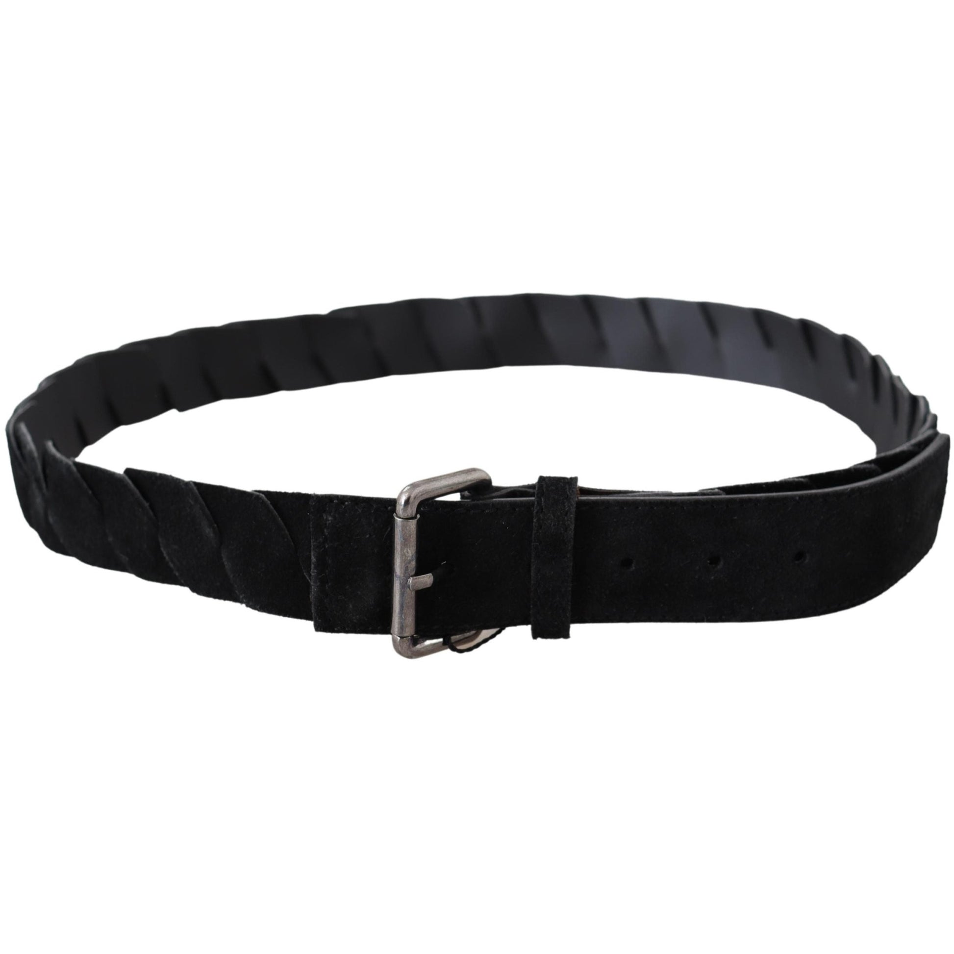 Black Leather Twist Velvet Silver Buckle Waist Belt - coffeewithmee1