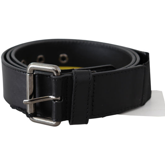 Black Yellow Lining Silver Buckle Waist Genuine LeatherBelt - coffeewithmee1