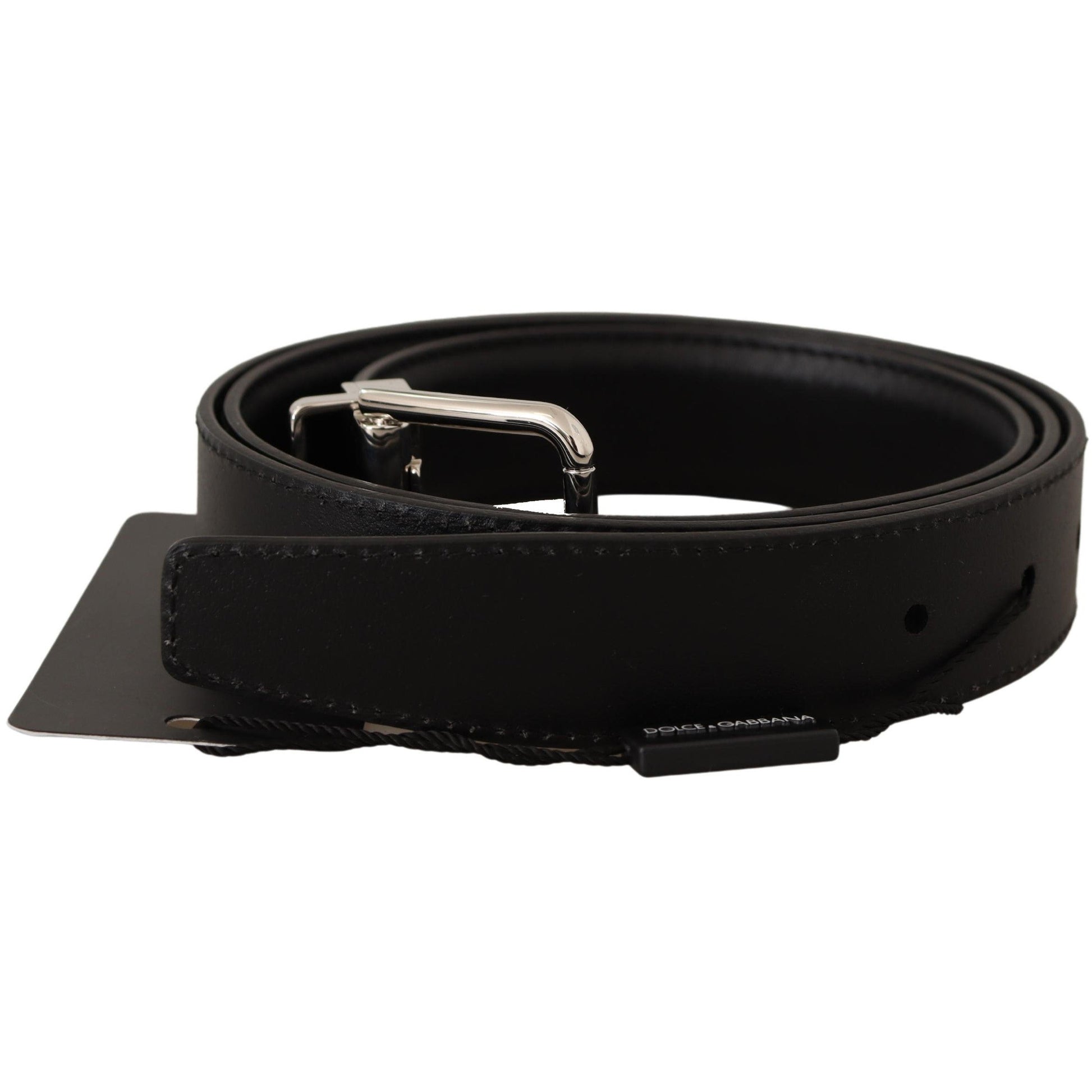 Black Leather Silver Buckle Cintura Belt - coffeewithmee1