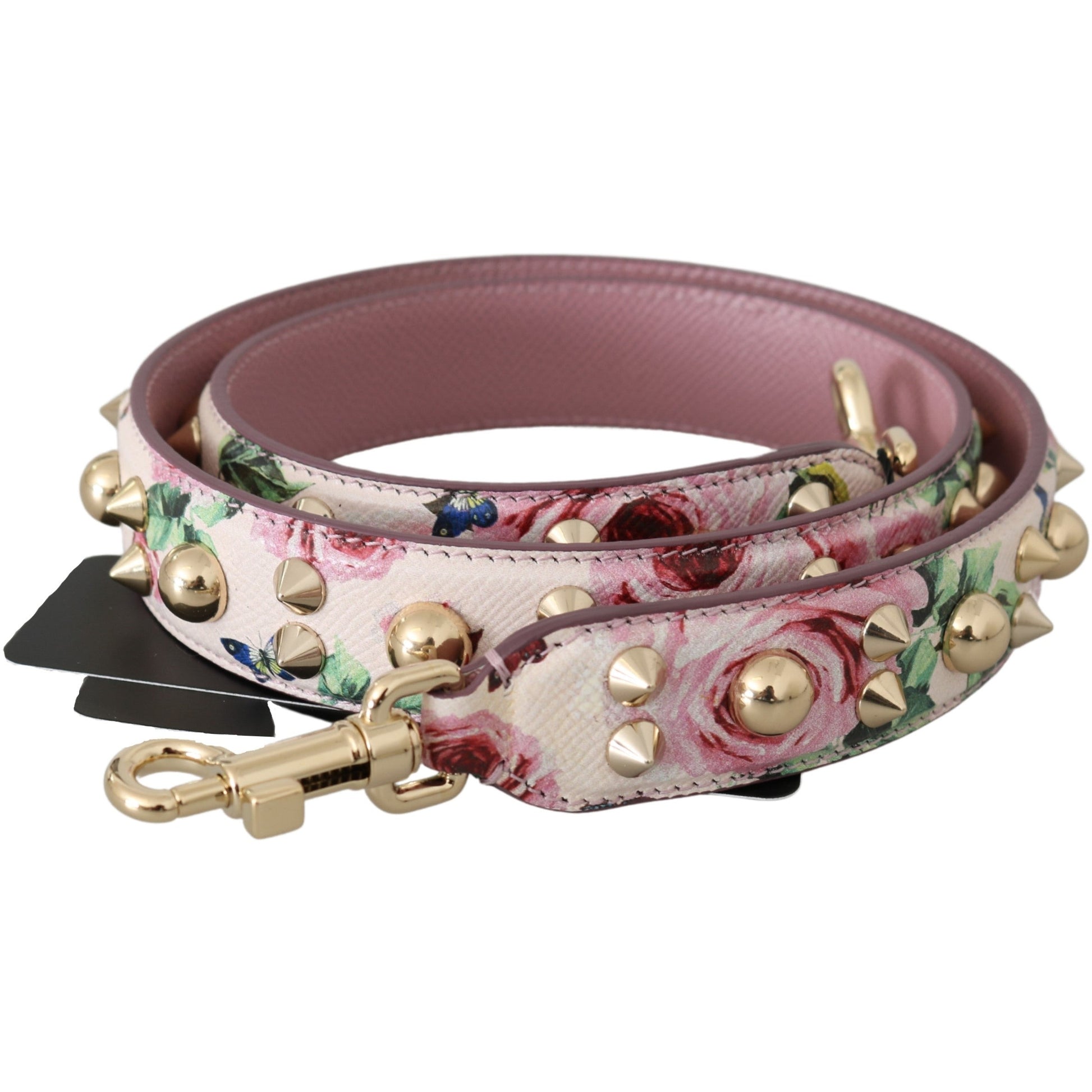 Pink Floral Leather Stud Accessory Shoulder Strap - coffeewithmee1