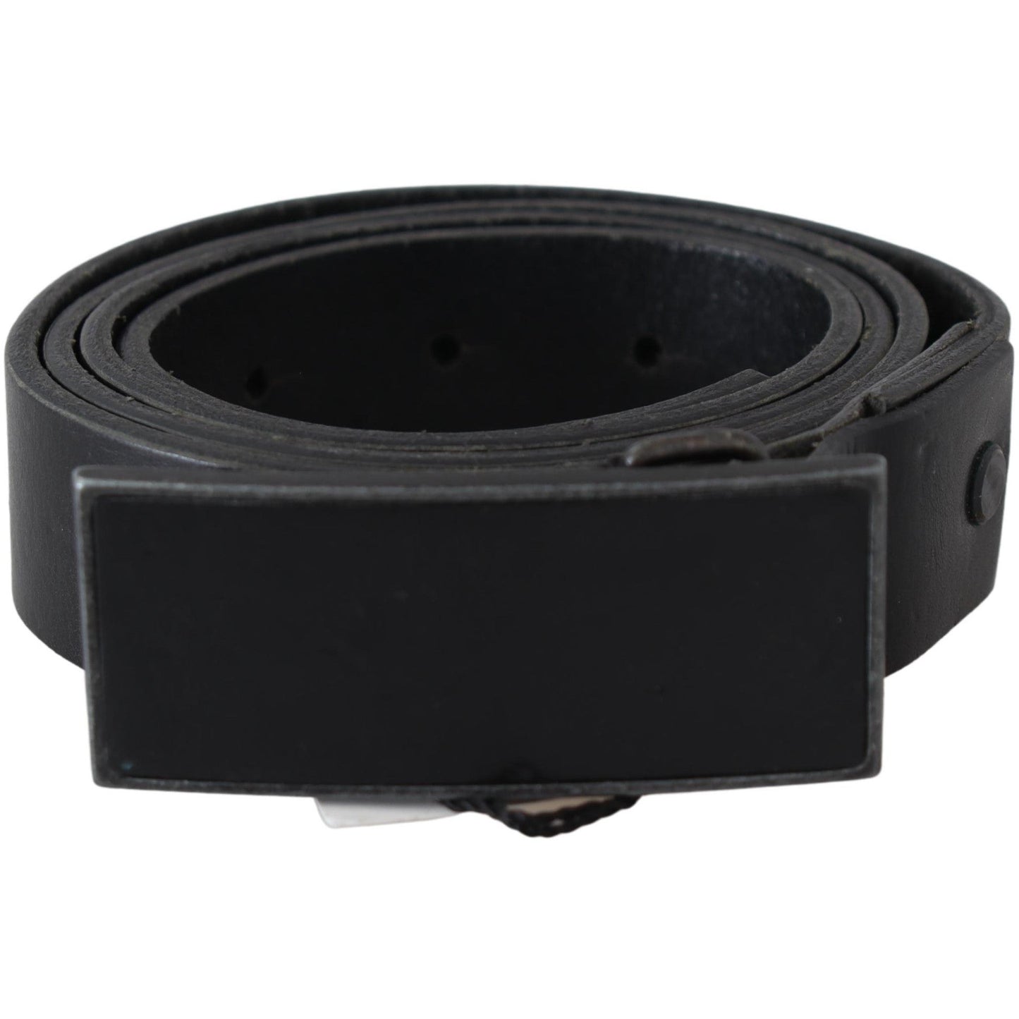 Black Genuine Leather Logo Buckle Waist Belt - coffeewithmee1