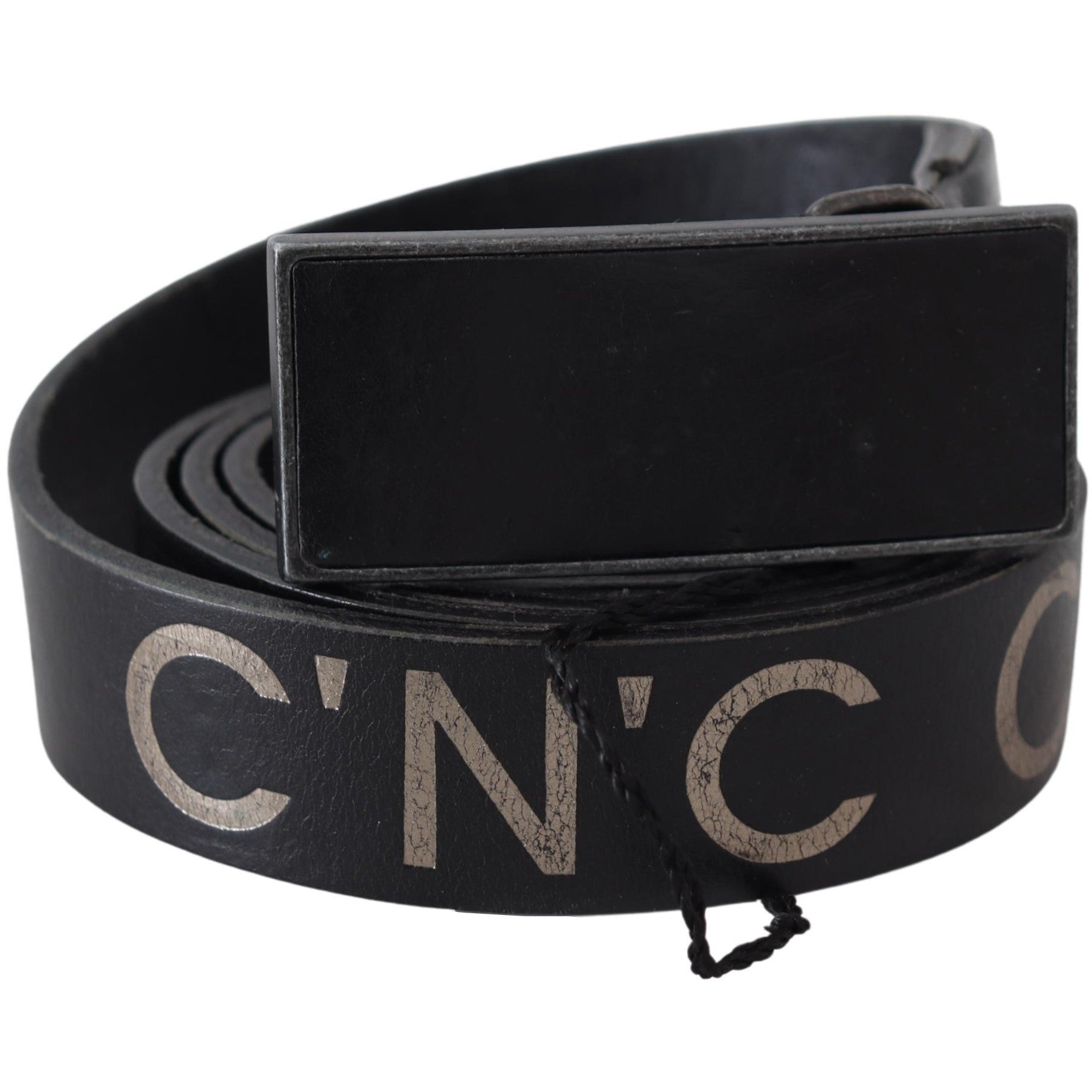 Black Genuine Leather Logo Buckle Waist Belt - coffeewithmee1