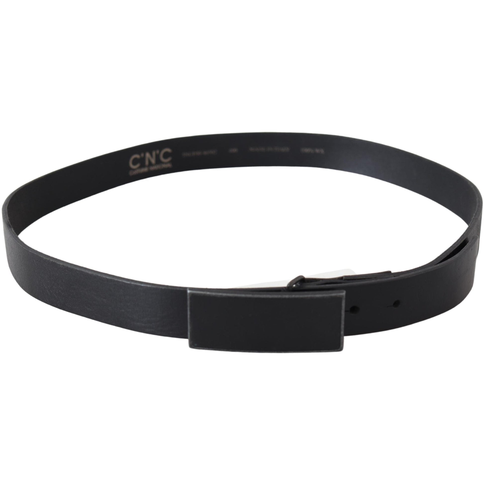 Black Genuine Leather Logo Buckle Waist Belt - coffeewithmee1