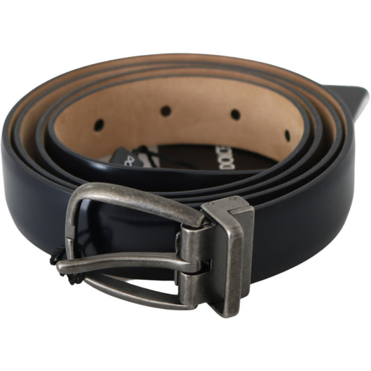 Blue Leather Gray Brushed Buckle Belt - coffeewithmee1