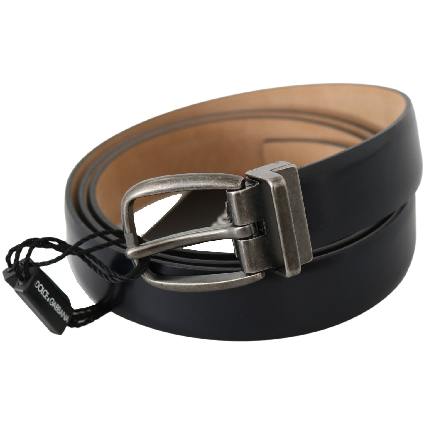 Blue Leather Gray Brushed Buckle Belt - coffeewithmee1