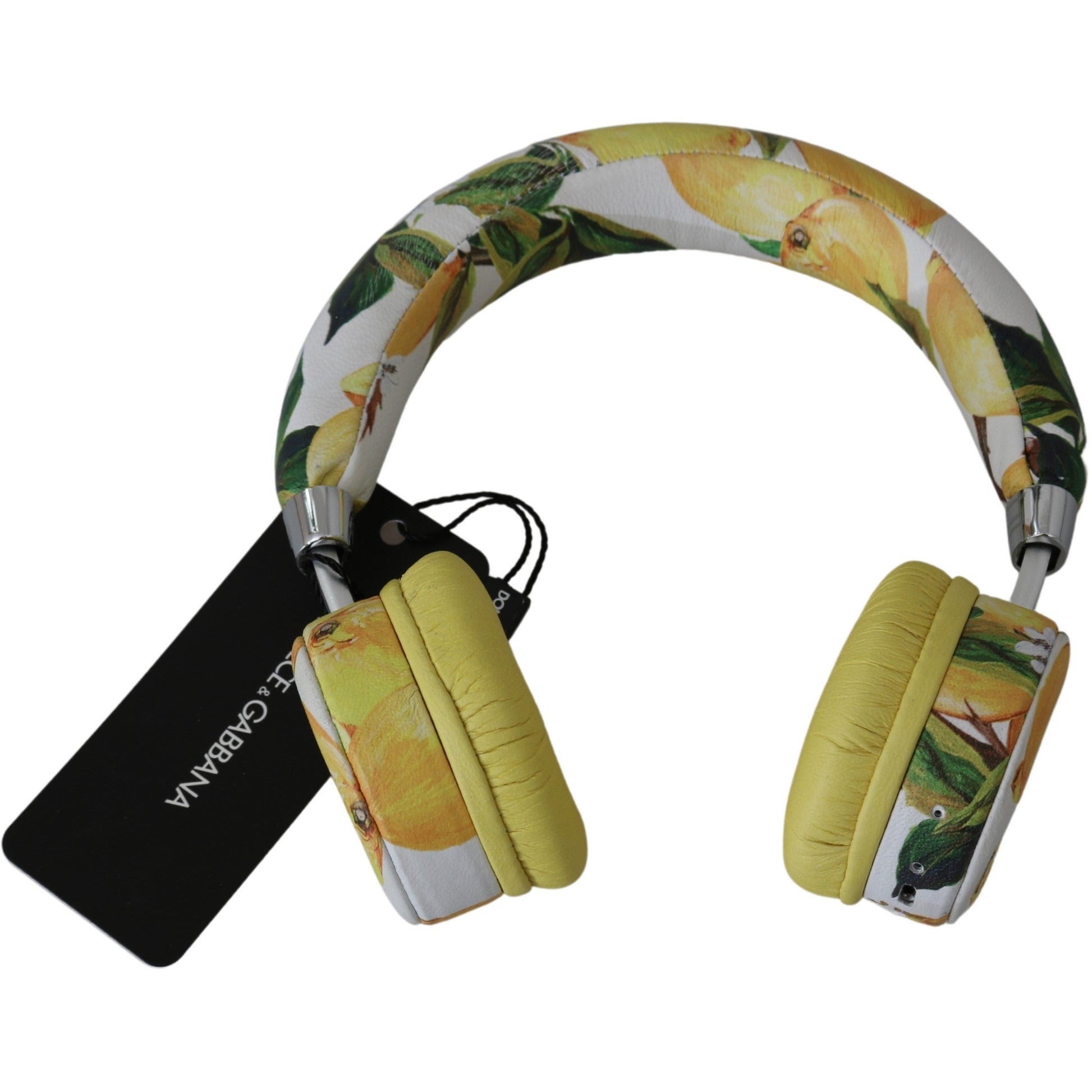 White Yellow Lemon Print Headset Headphones - coffeewithmee1