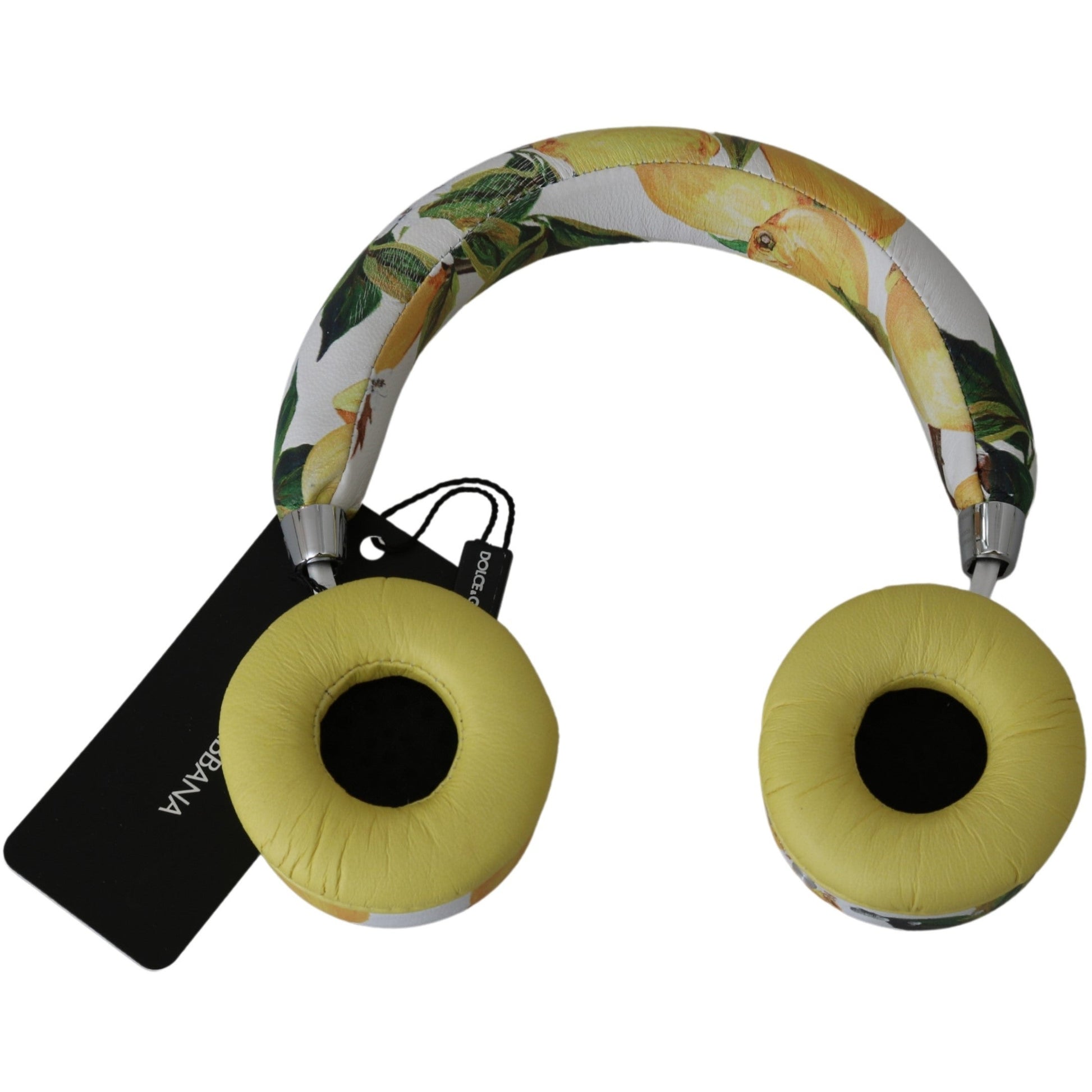 White Yellow Lemon Print Headset Headphones - coffeewithmee1