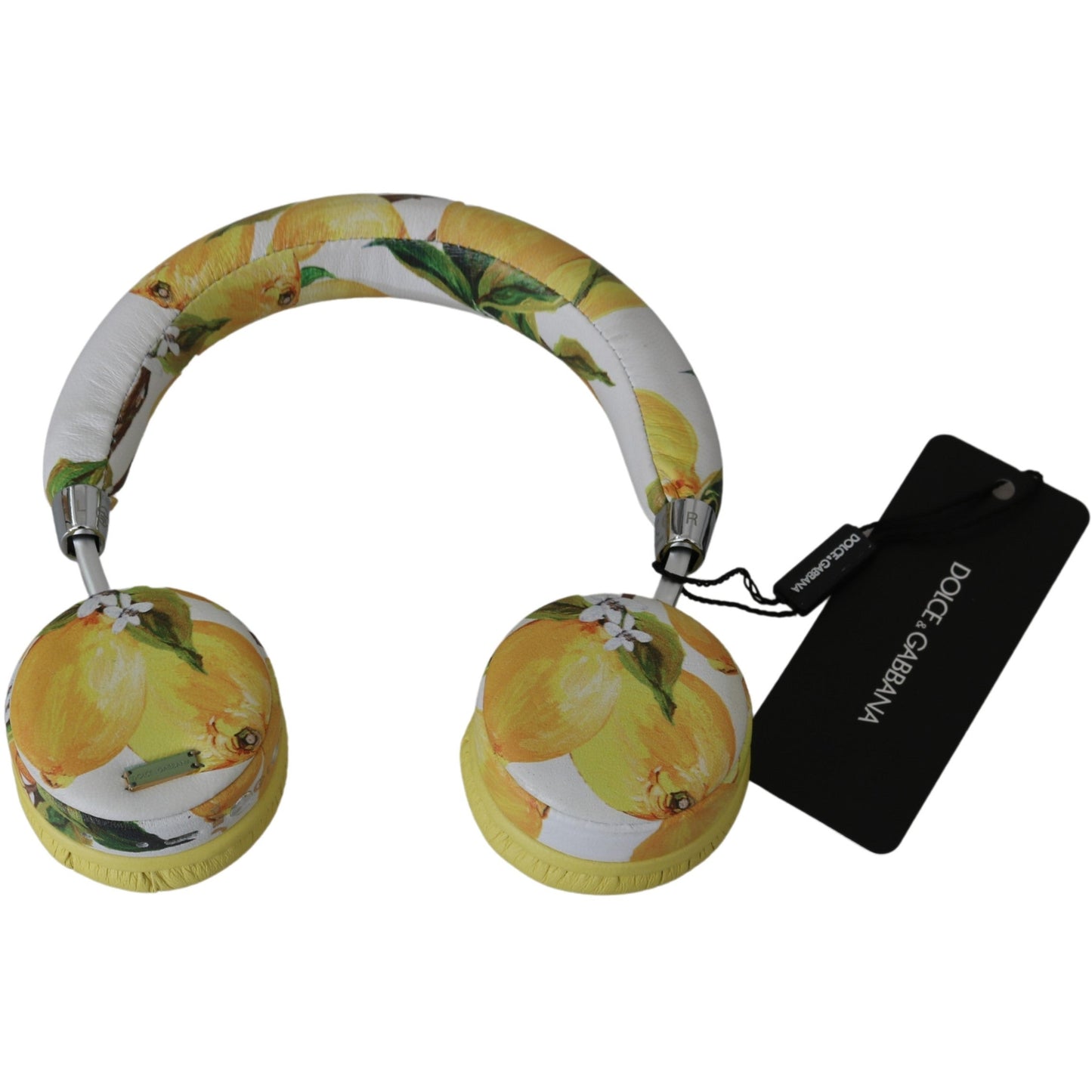 White Yellow Lemon Print Headset Headphones - coffeewithmee1