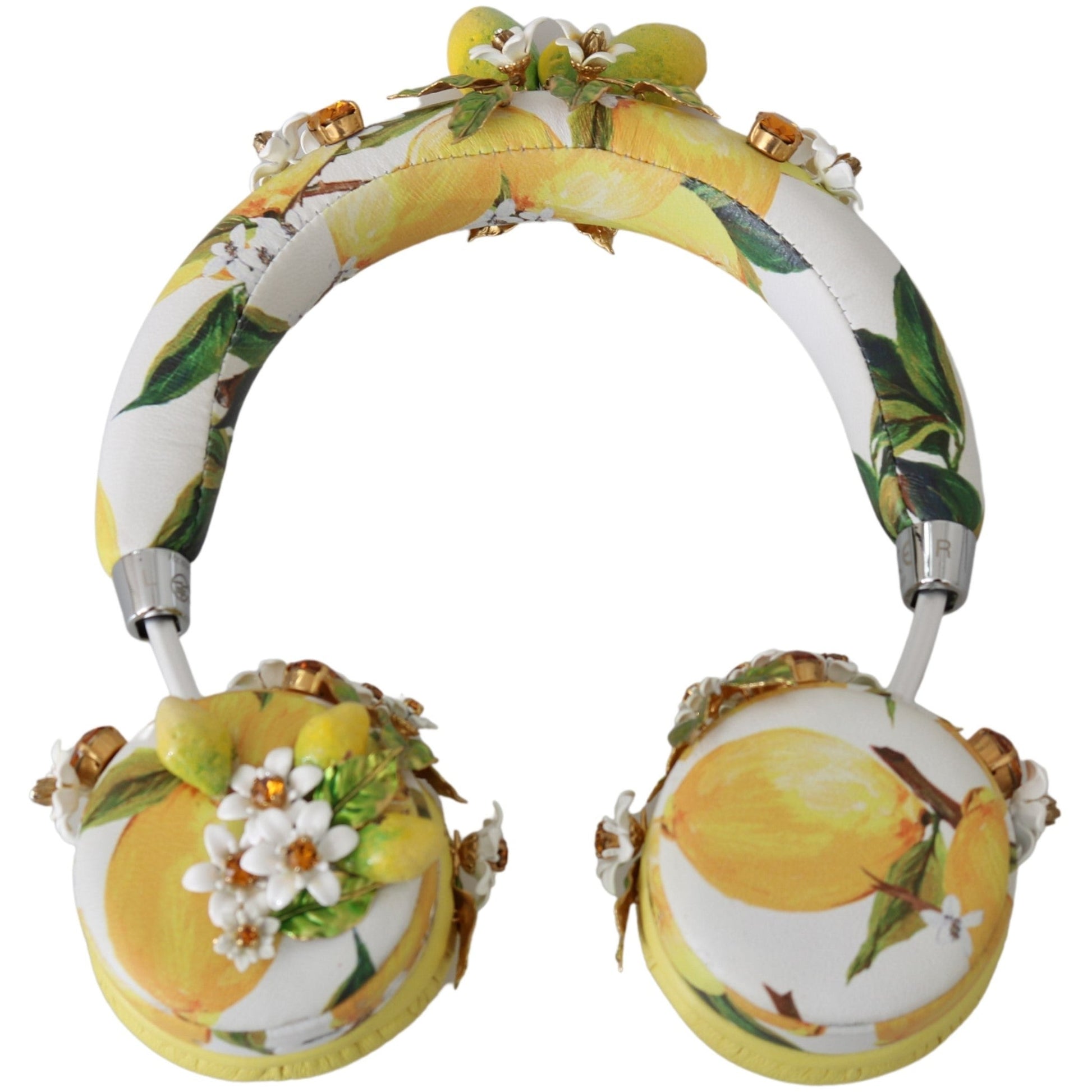 Yellow Lemon Crystal Floral Headset Headphones - coffeewithmee1