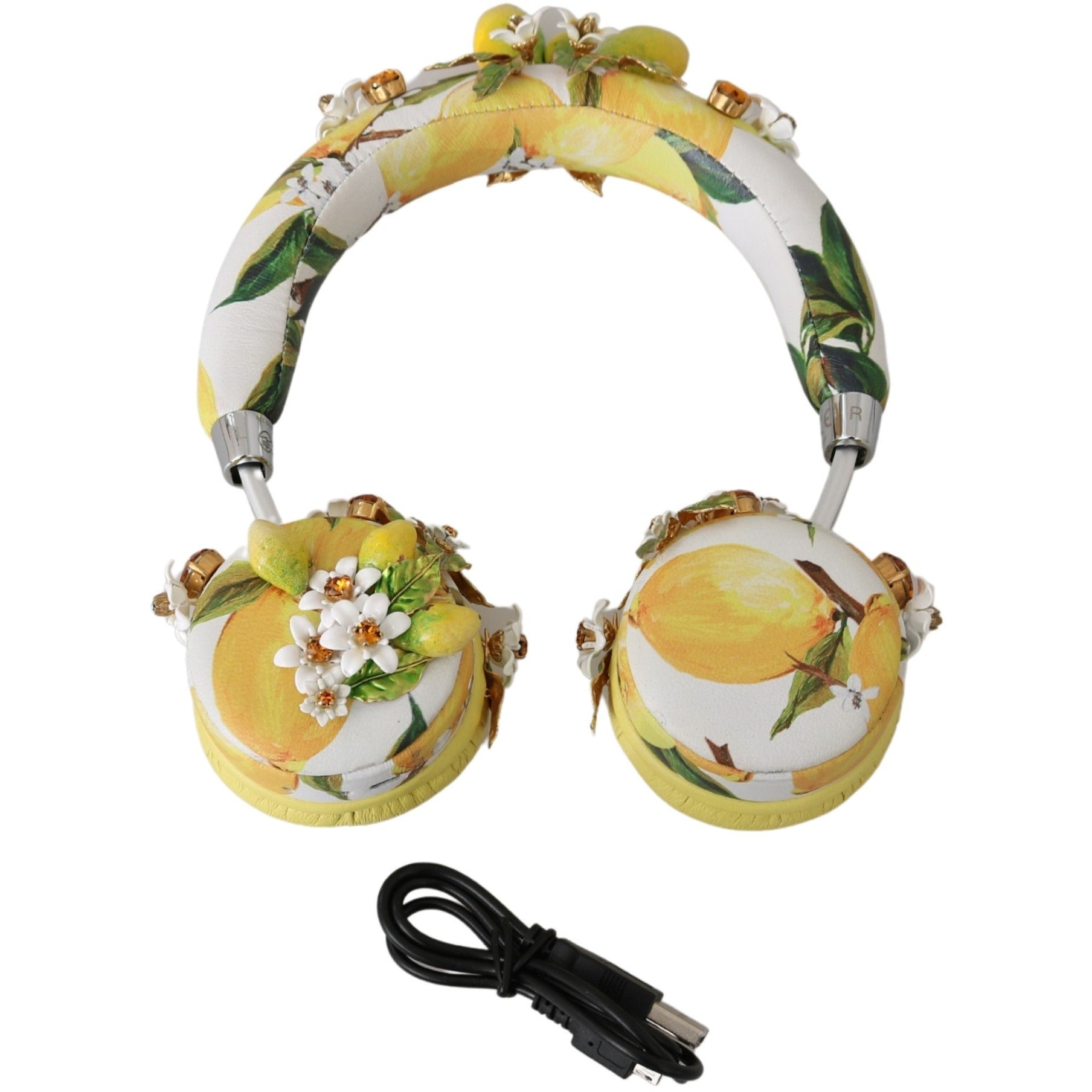 Yellow Lemon Crystal Floral Headset Headphones - coffeewithmee1