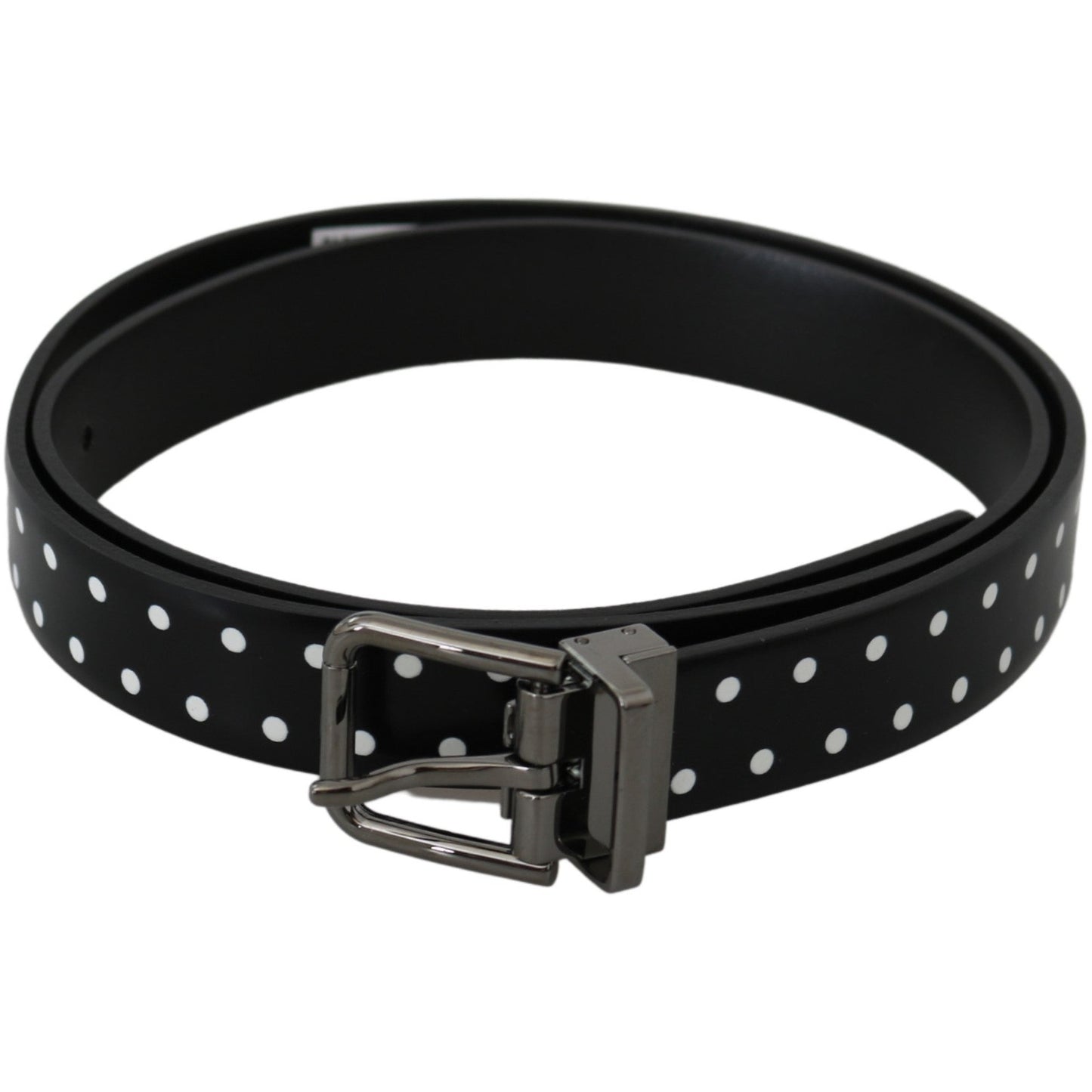 Black Leather Polka Dot Gray Buckle Belt - coffeewithmee1