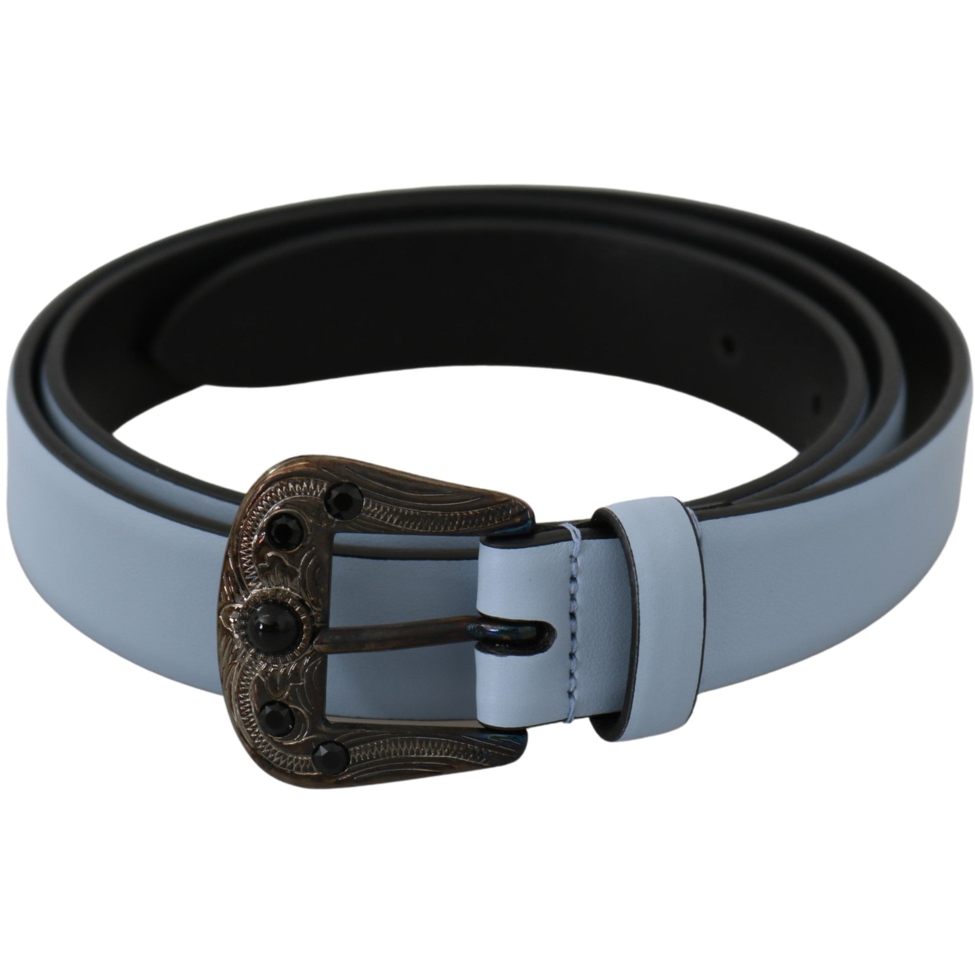 Blue Black Crystal Baroque Buckle Leather Belt - coffeewithmee1