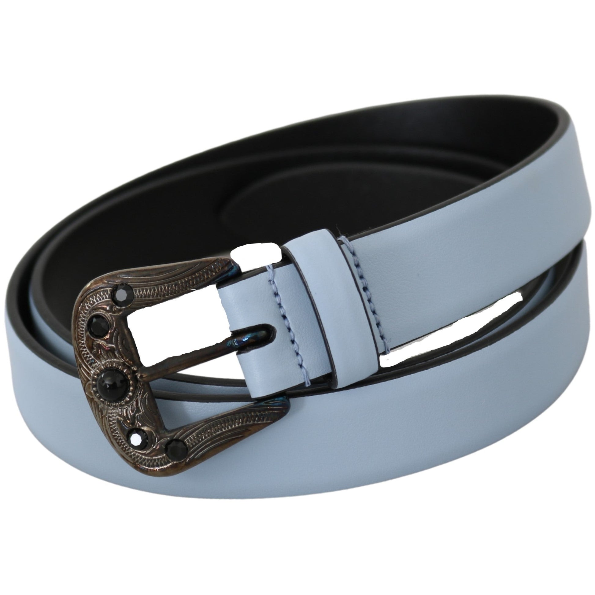 Blue Black Crystal Baroque Buckle Leather Belt - coffeewithmee1