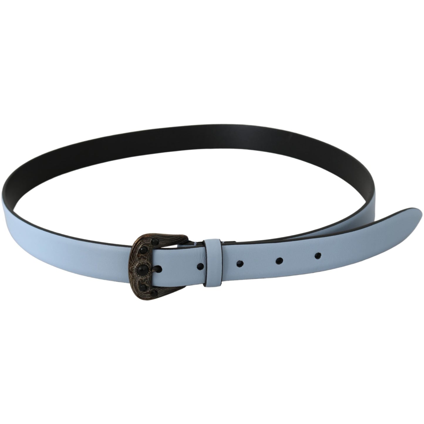 Blue Black Crystal Baroque Buckle Leather Belt - coffeewithmee1