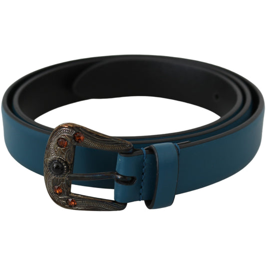 Blue Leather Amber Crystal Baroque Buckle Belt - coffeewithmee1