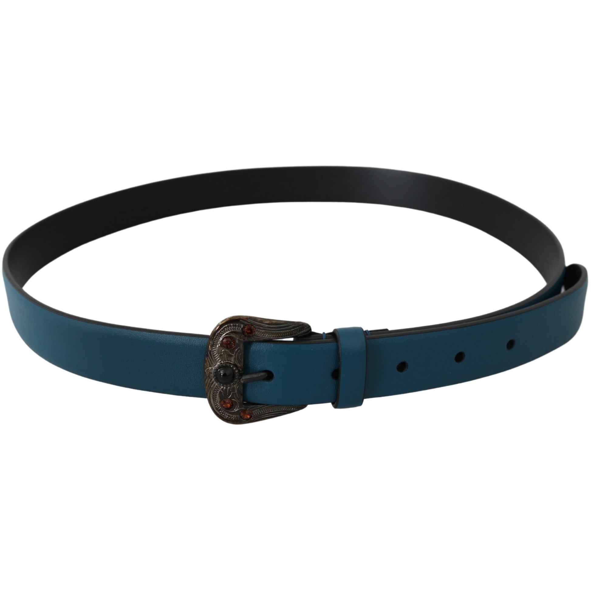 Blue Leather Amber Crystal Baroque Buckle Belt - coffeewithmee1