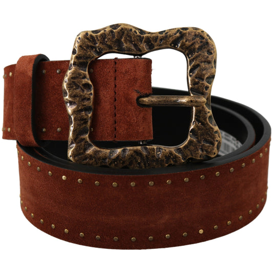 Brown Suede Leather Studded Baroque Belt - coffeewithmee1