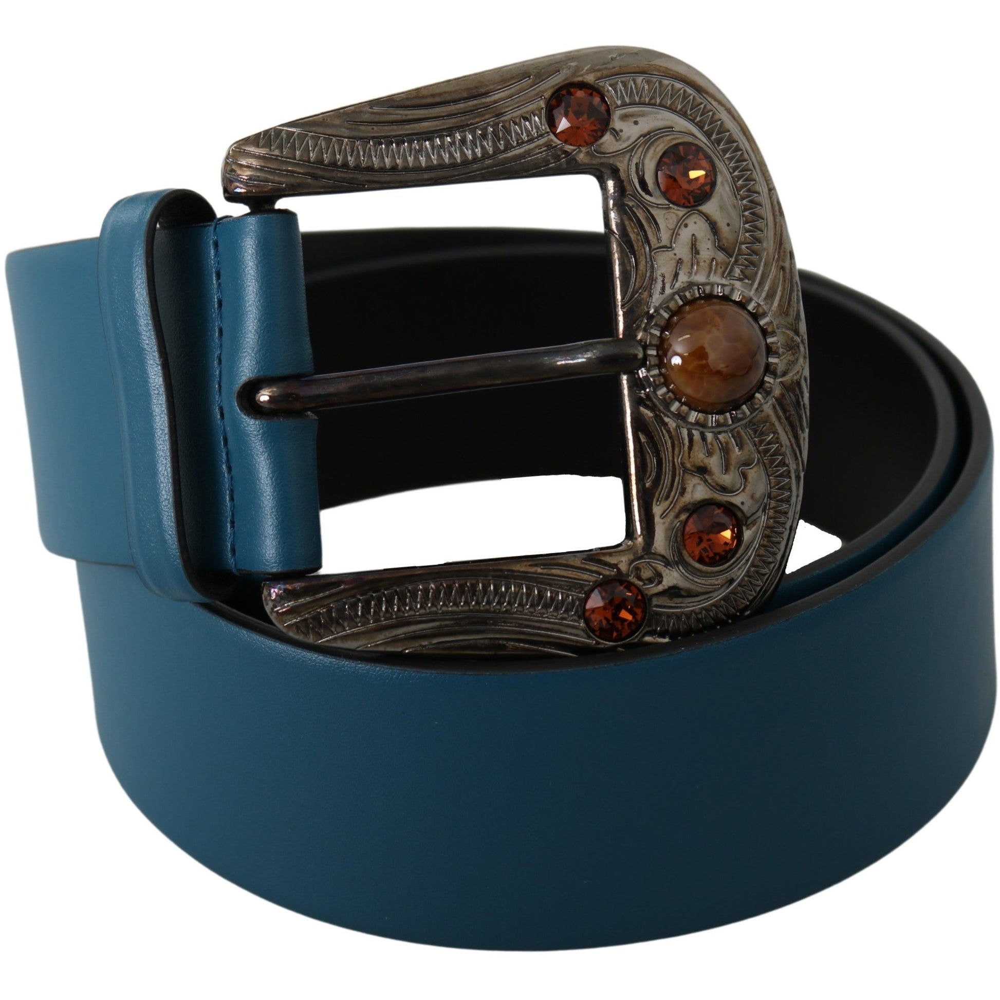 Blue Leather Orange Crystal Baroque Buckle Belt - coffeewithmee1