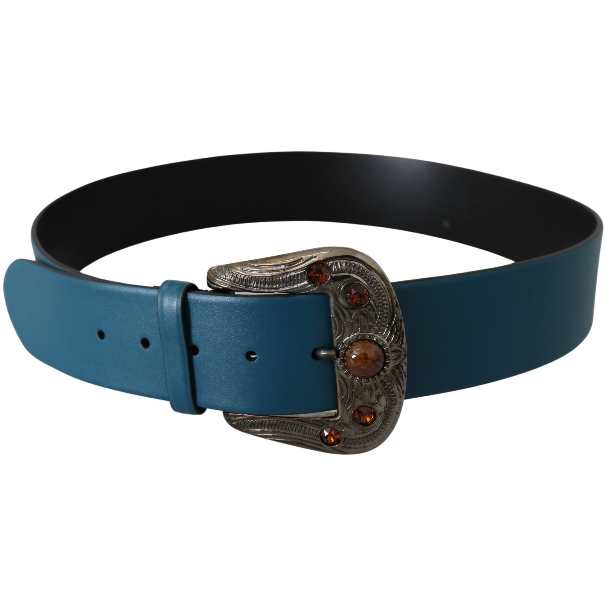 Blue Leather Orange Crystal Baroque Buckle Belt - coffeewithmee1