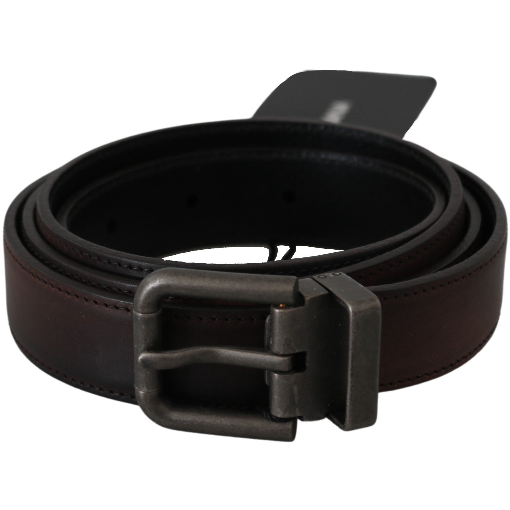 Solid Brown Leather Gray Buckle Belt - coffeewithmee1