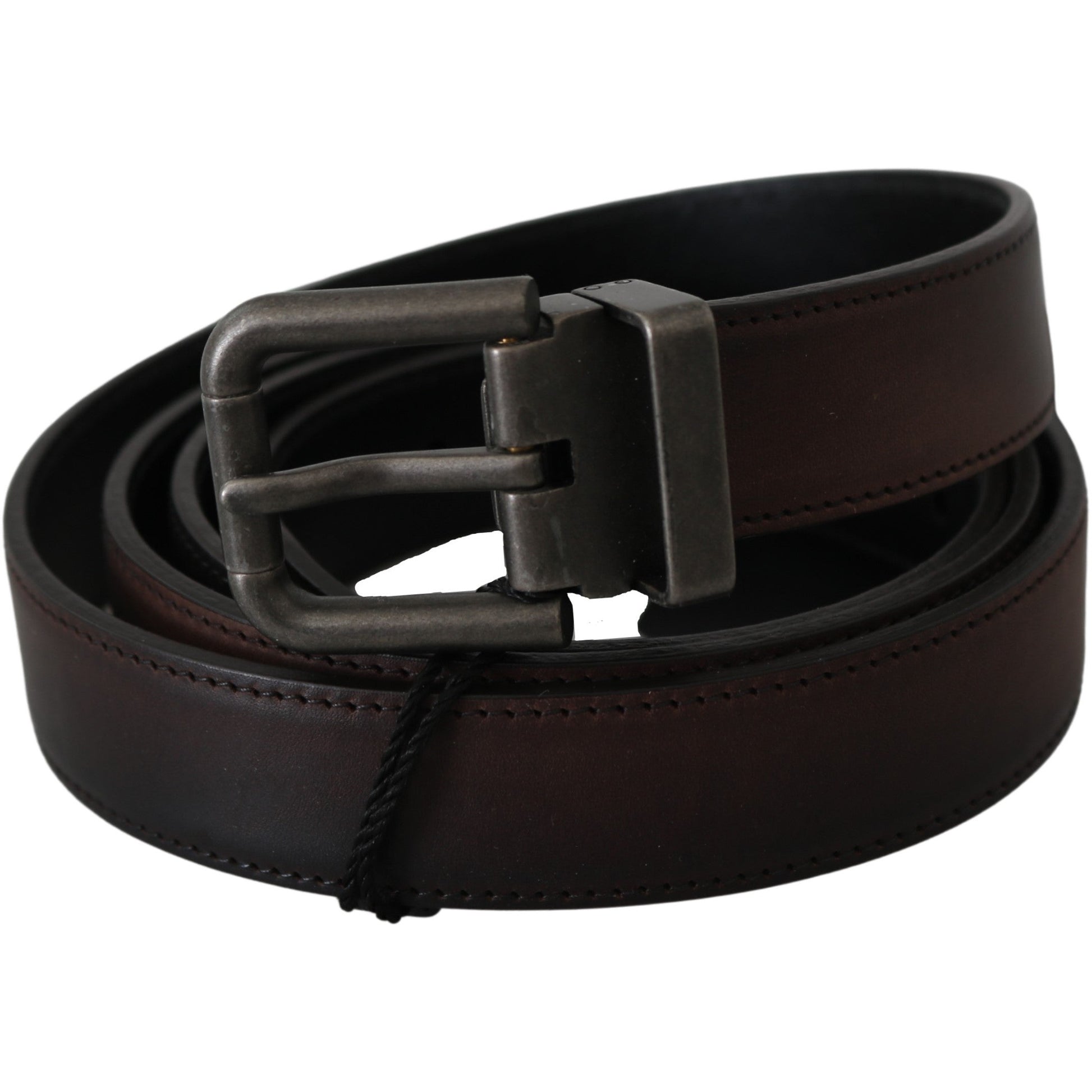 Solid Brown Leather Gray Buckle Belt - coffeewithmee1