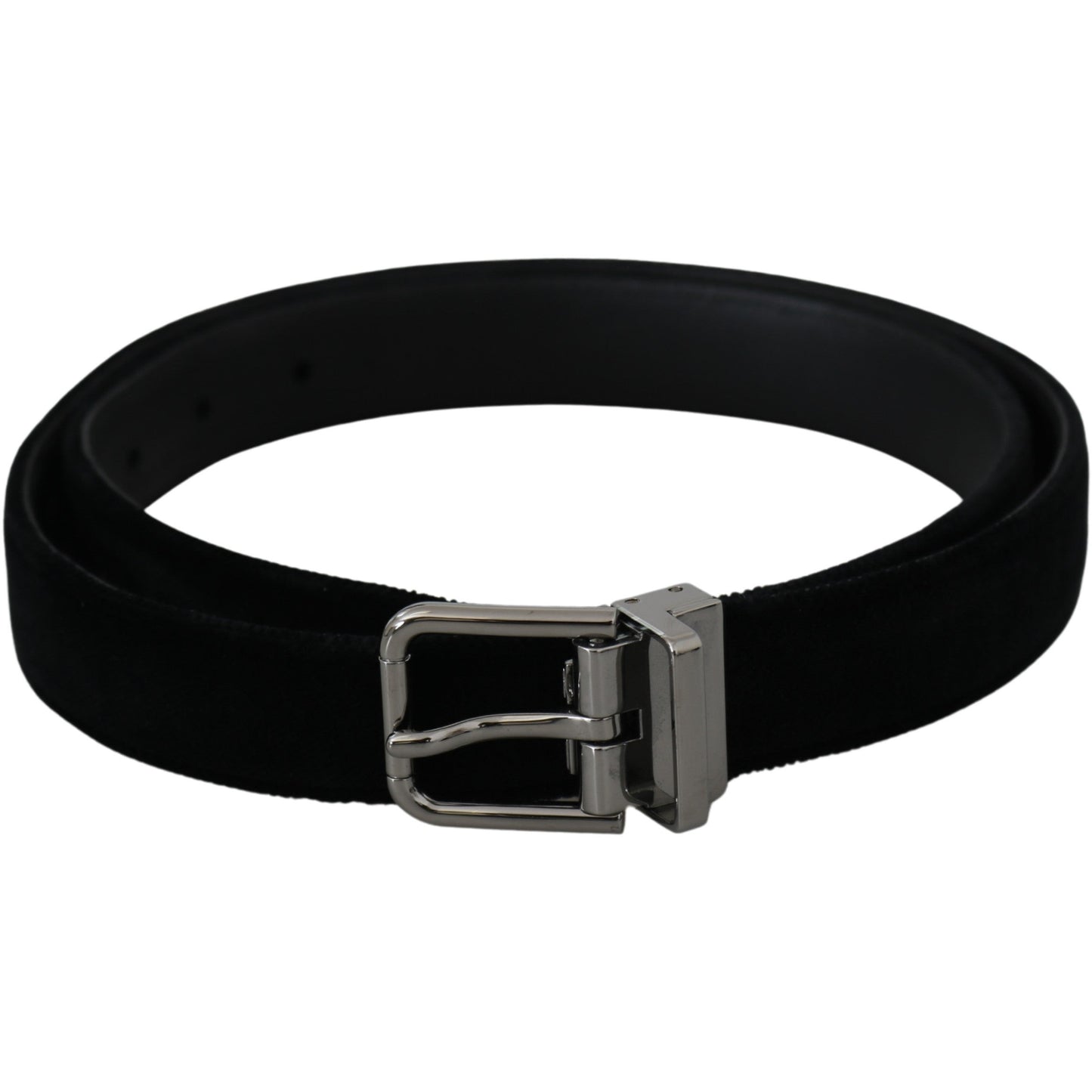 Black Leather Velvet Silver Buckle Belt - coffeewithmee1