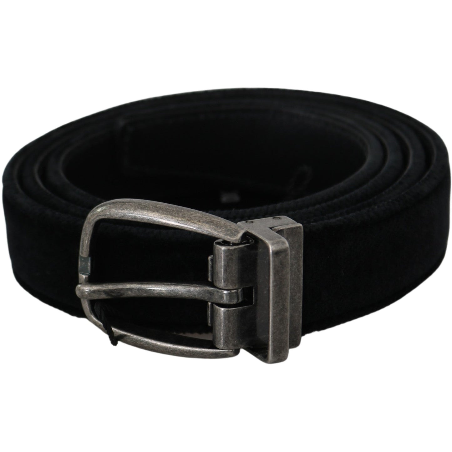 Black Velvet Leather Silver Oval Buckle Belt - coffeewithmee1