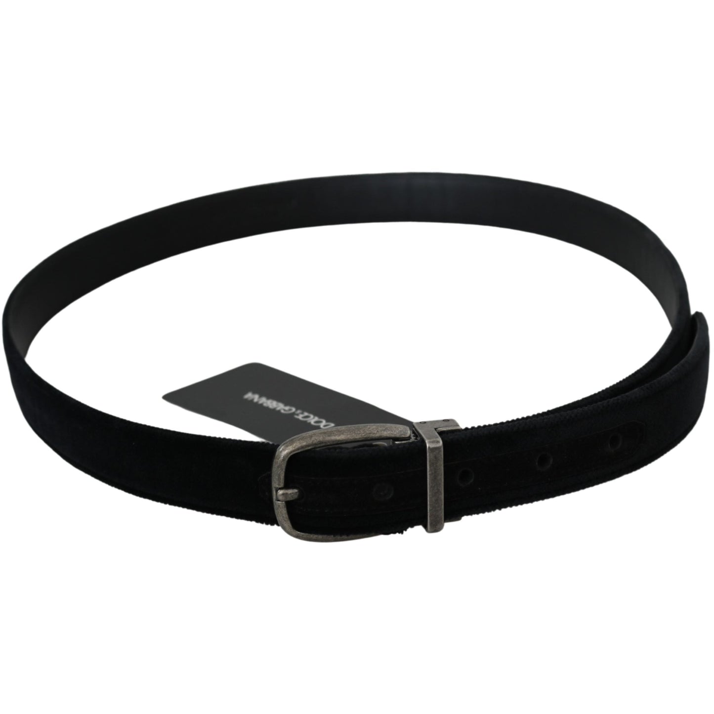 Black Velvet Leather Silver Oval Buckle Belt - coffeewithmee1