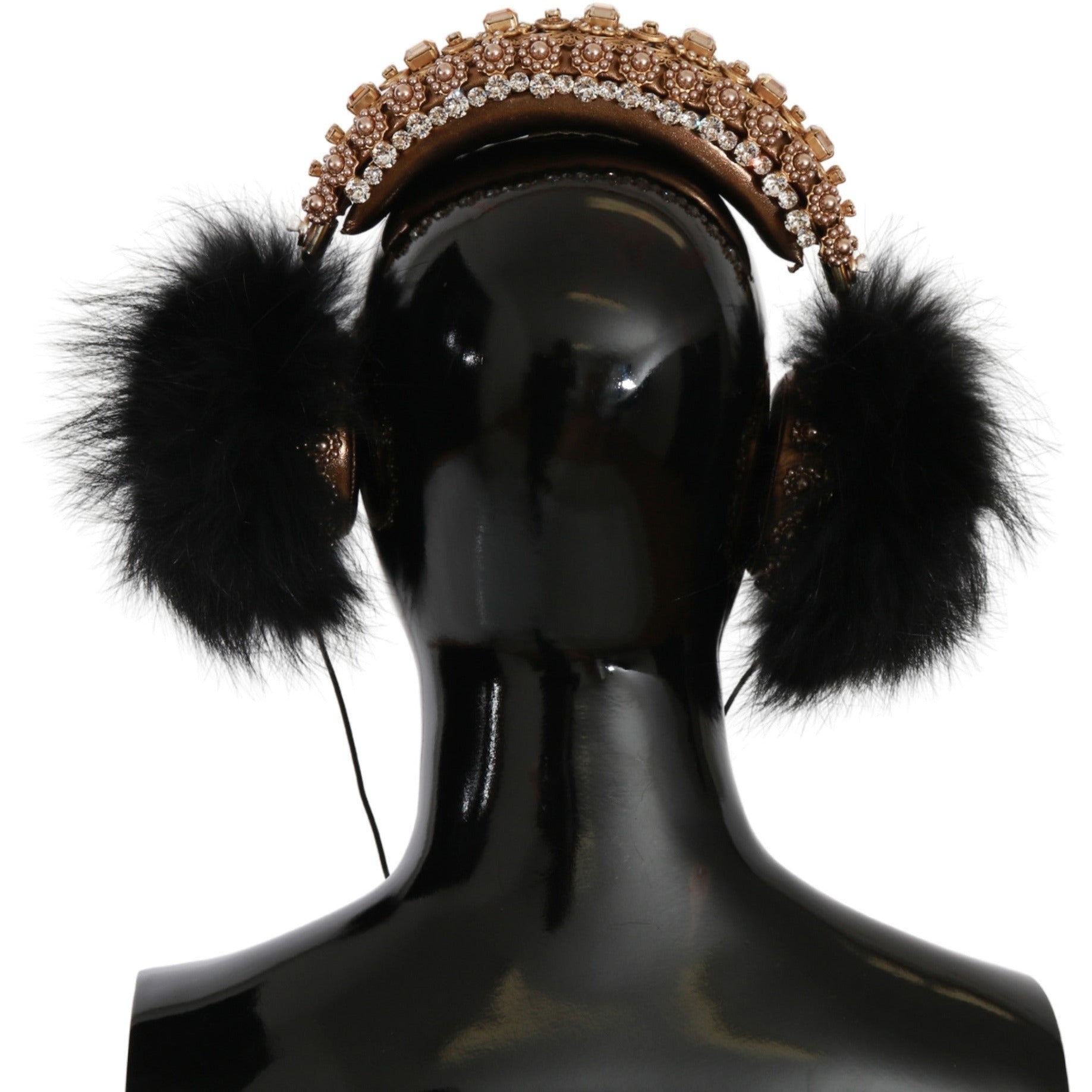 Gold Black Crystal Fur Headset Audio Headphones - coffeewithmee1