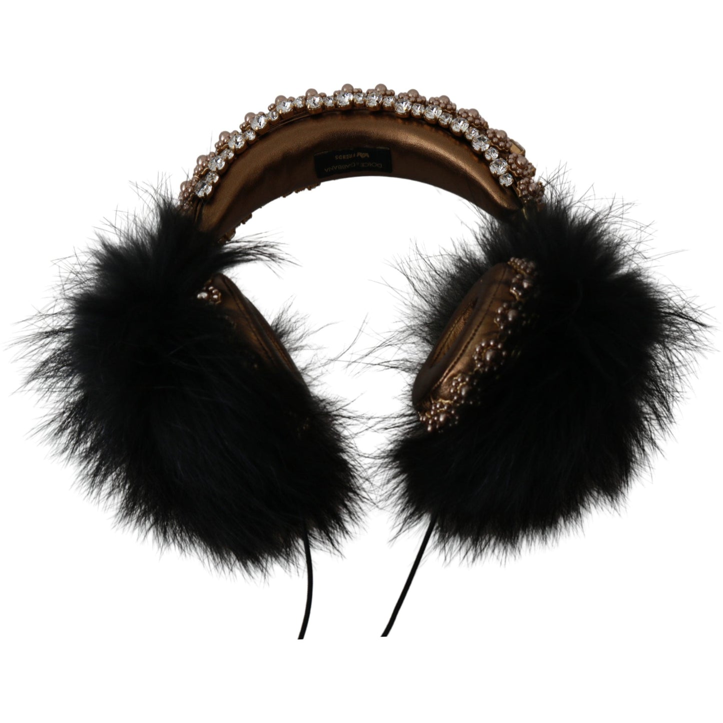 Gold Black Crystal Fur Headset Audio Headphones - coffeewithmee1