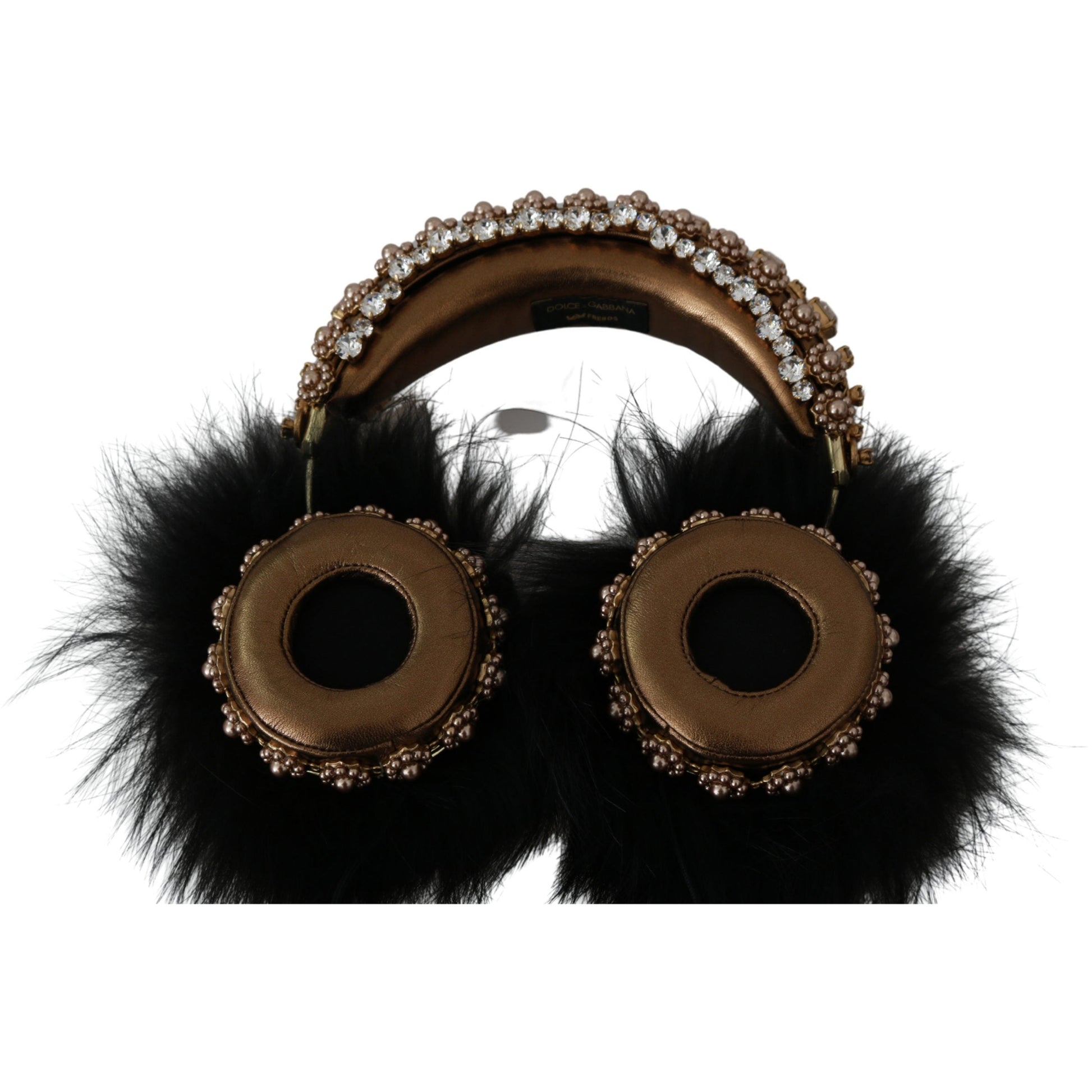 Gold Black Crystal Fur Headset Audio Headphones - coffeewithmee1